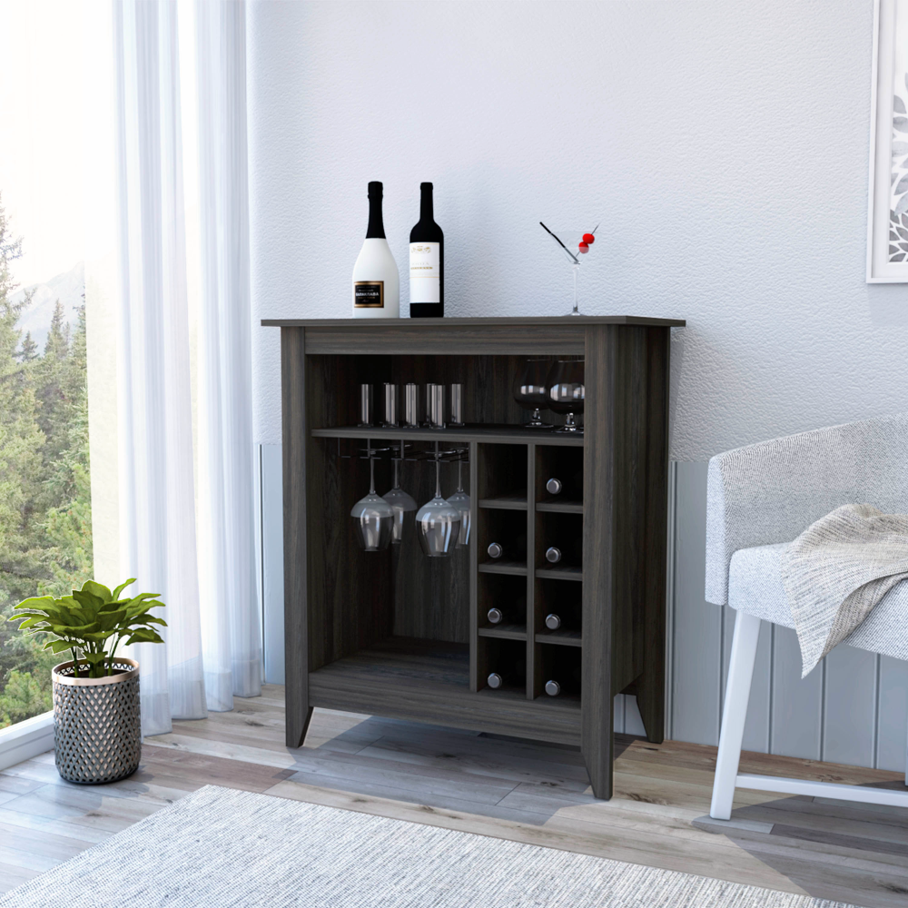 Carbon Espresso Bar Cabinet: Open Drawer & Shelf