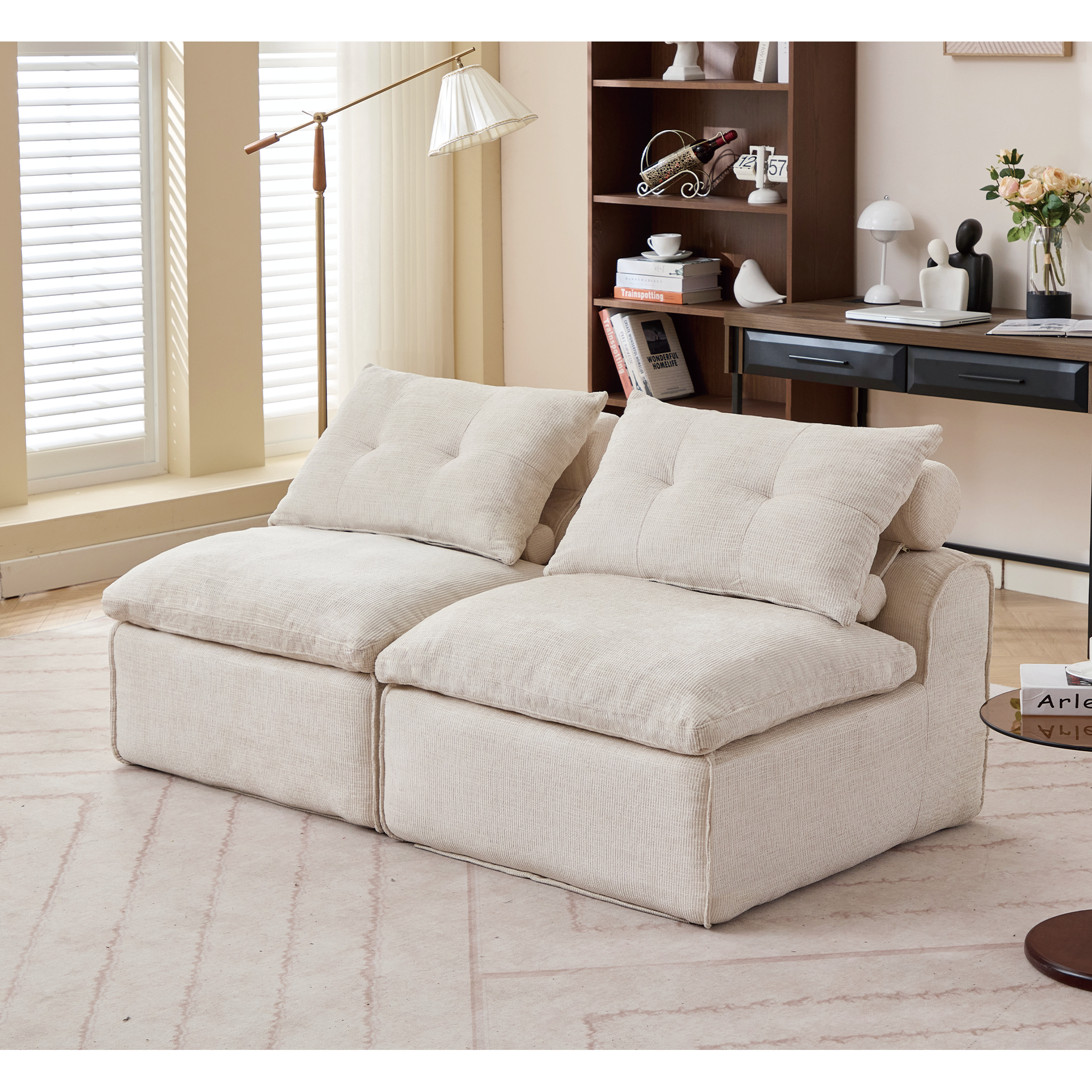 Modular Sofa: DIY, Chenille, Beige, 2 Seats