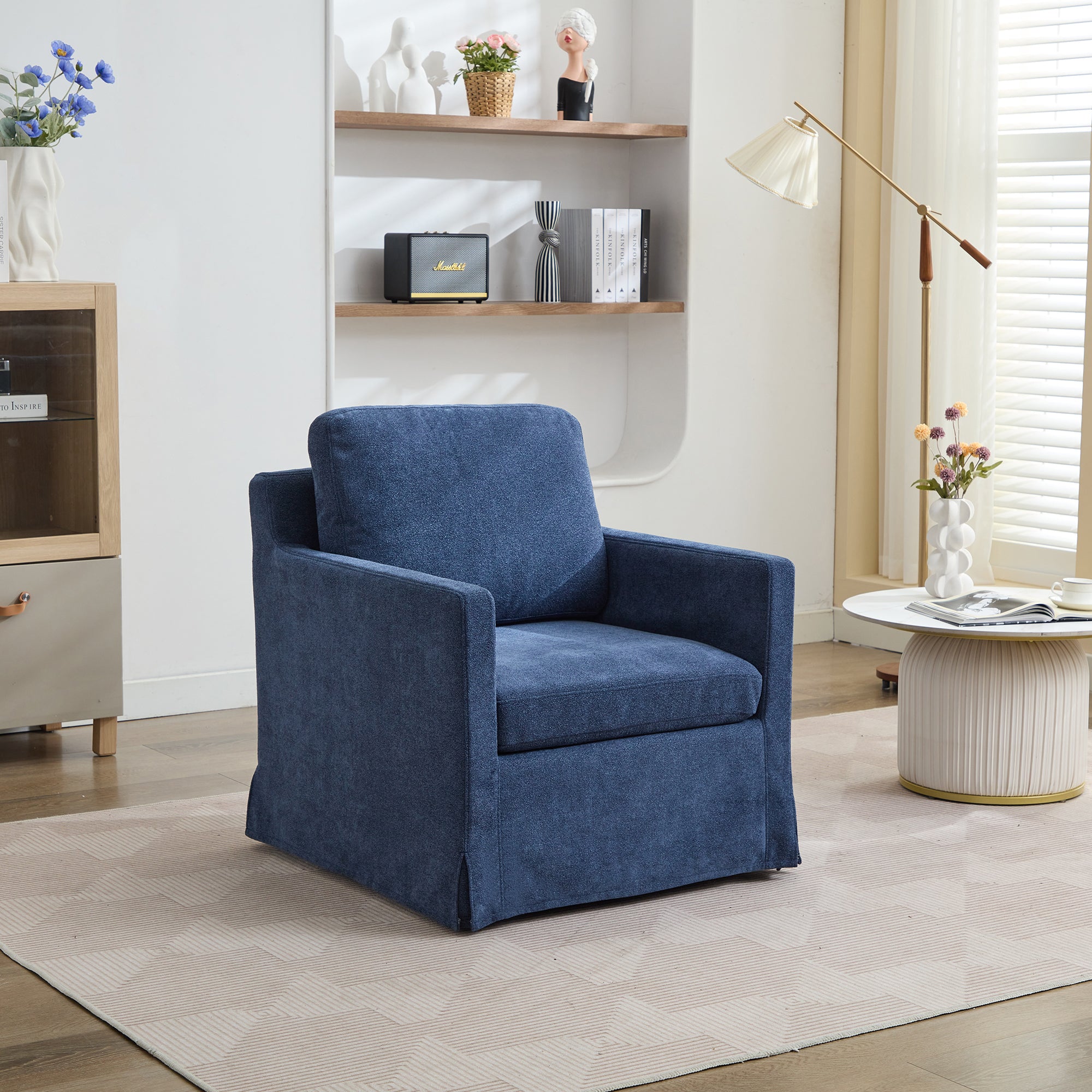 Navy Chenille Swivel Chair: 29.92" Accent Chair