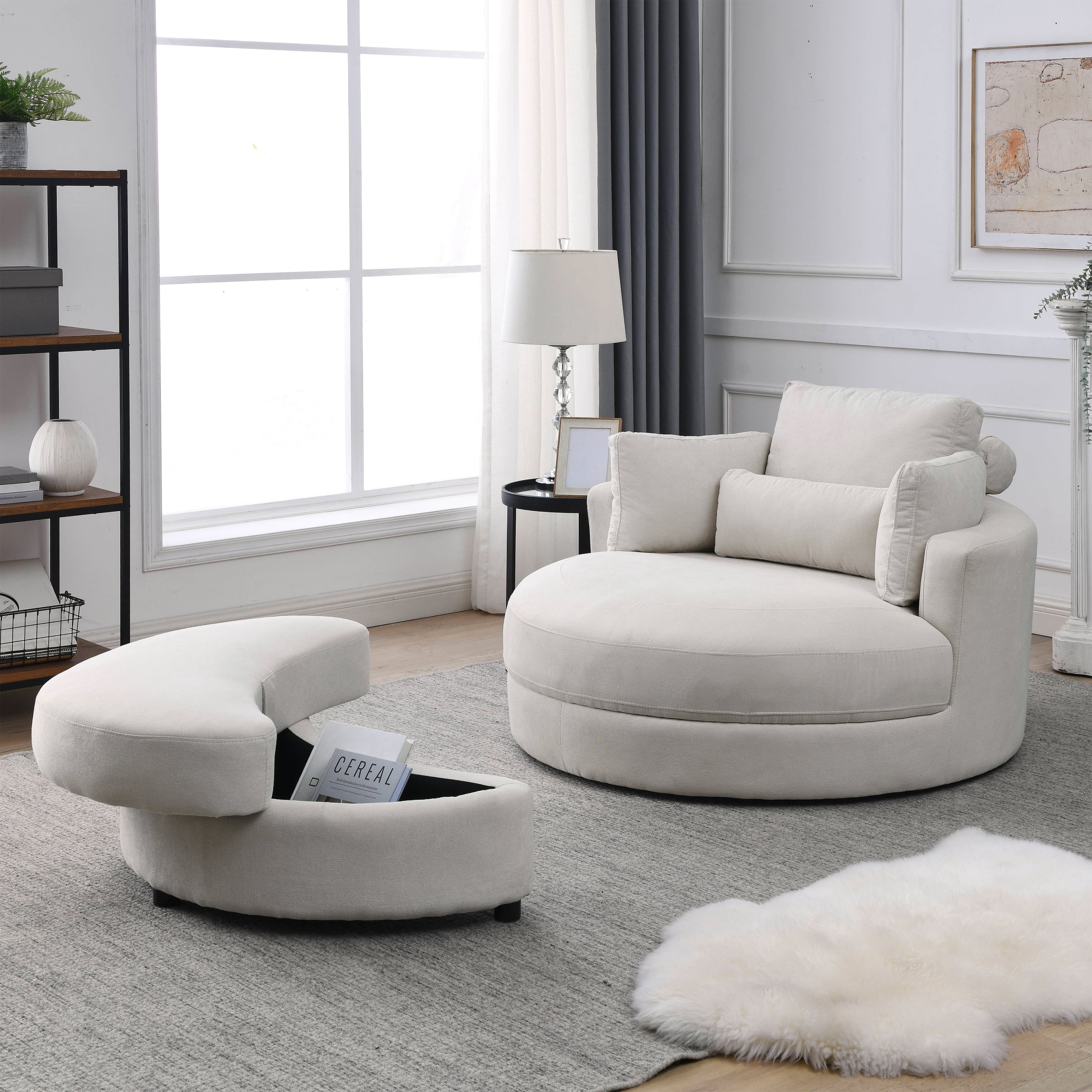 Modern Swivel Accent Chair with Ottoman & Storage