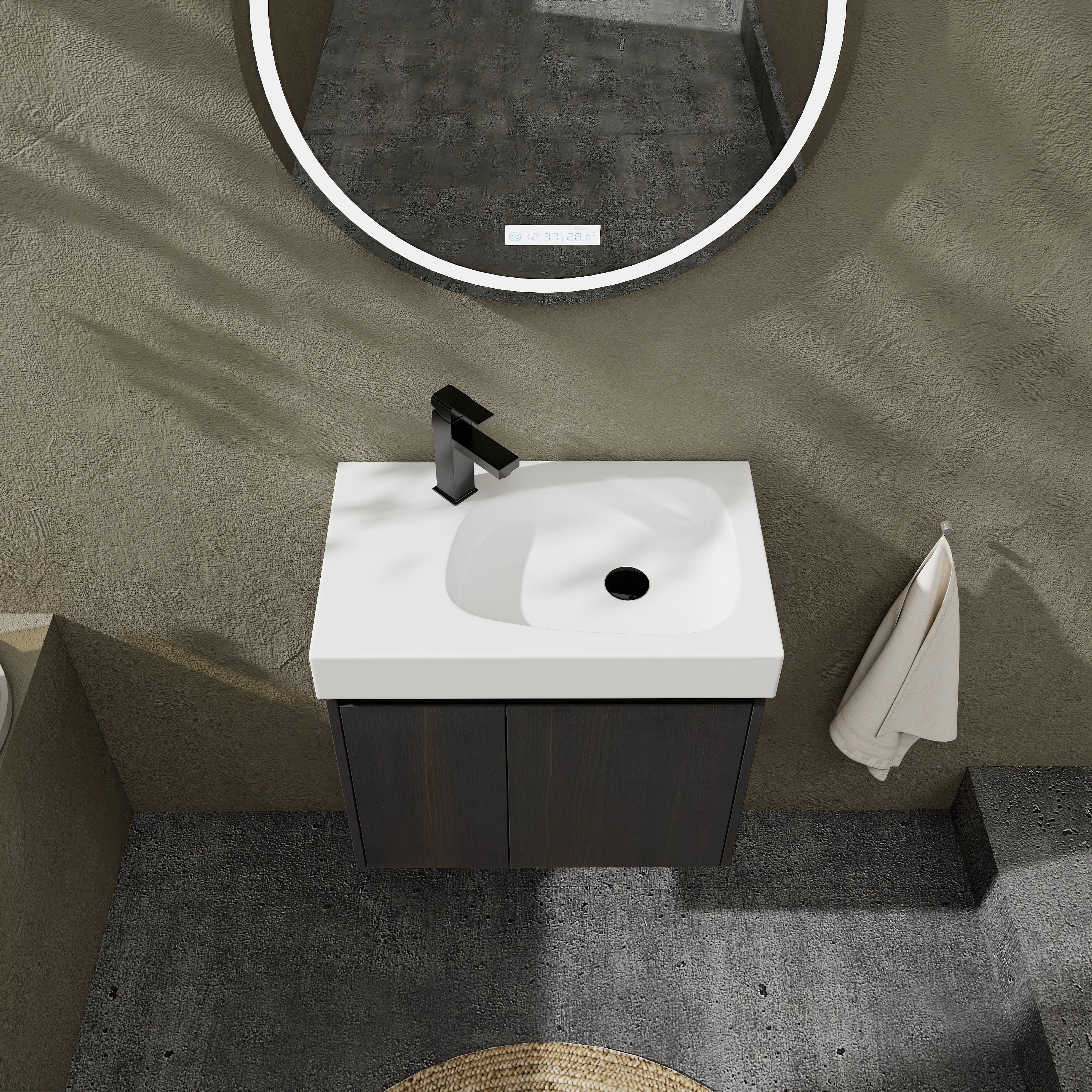 24" Black Floating Bathroom Vanity with Double Doors