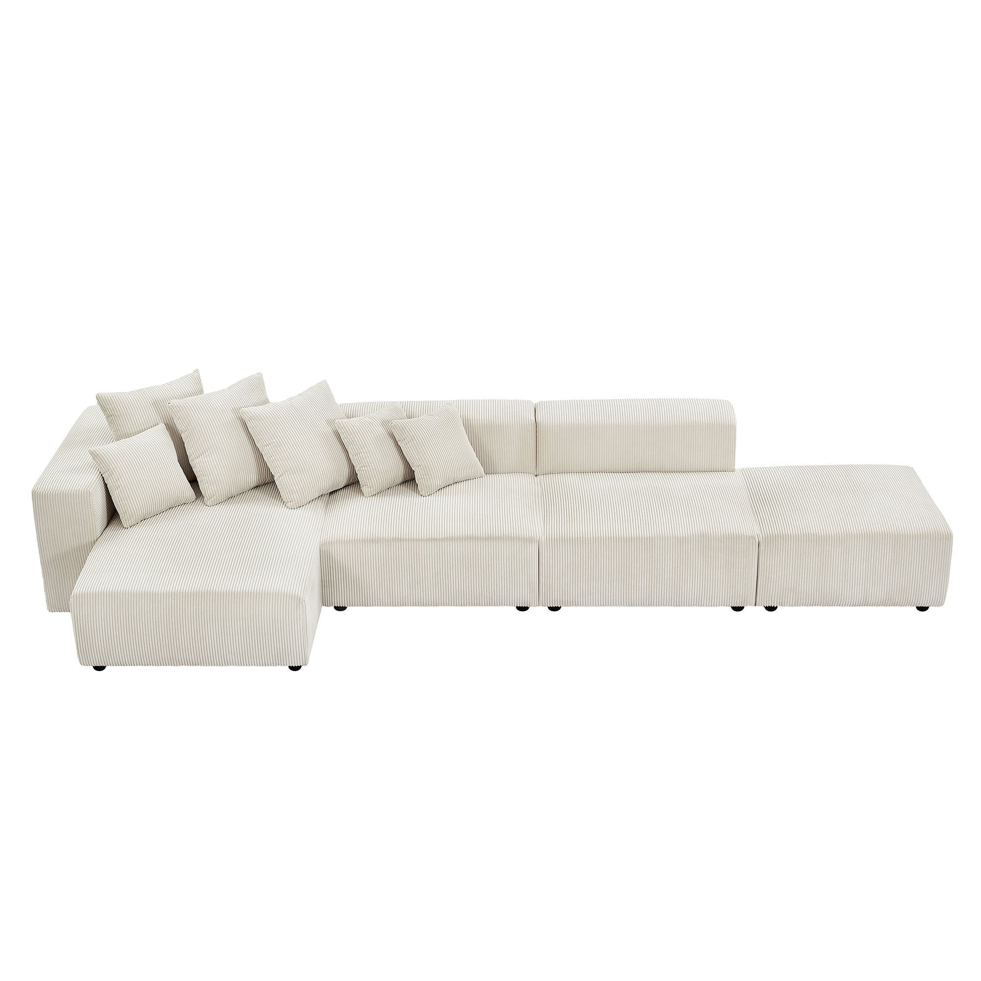 Soft Corduroy Sectional Sofa, 4-Piece L-Shaped Chaise Couch, Beige