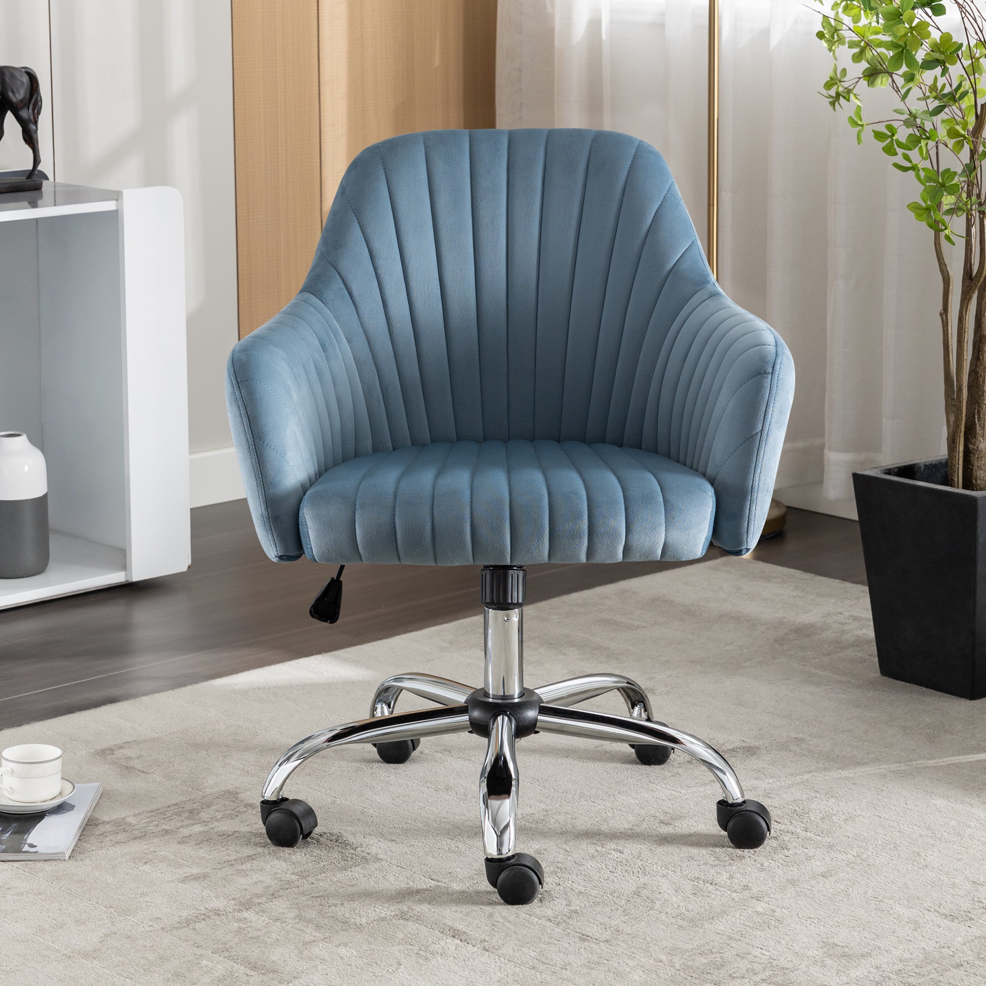 Modern Accent Chair: Adjustable Velvet (Light Blue)