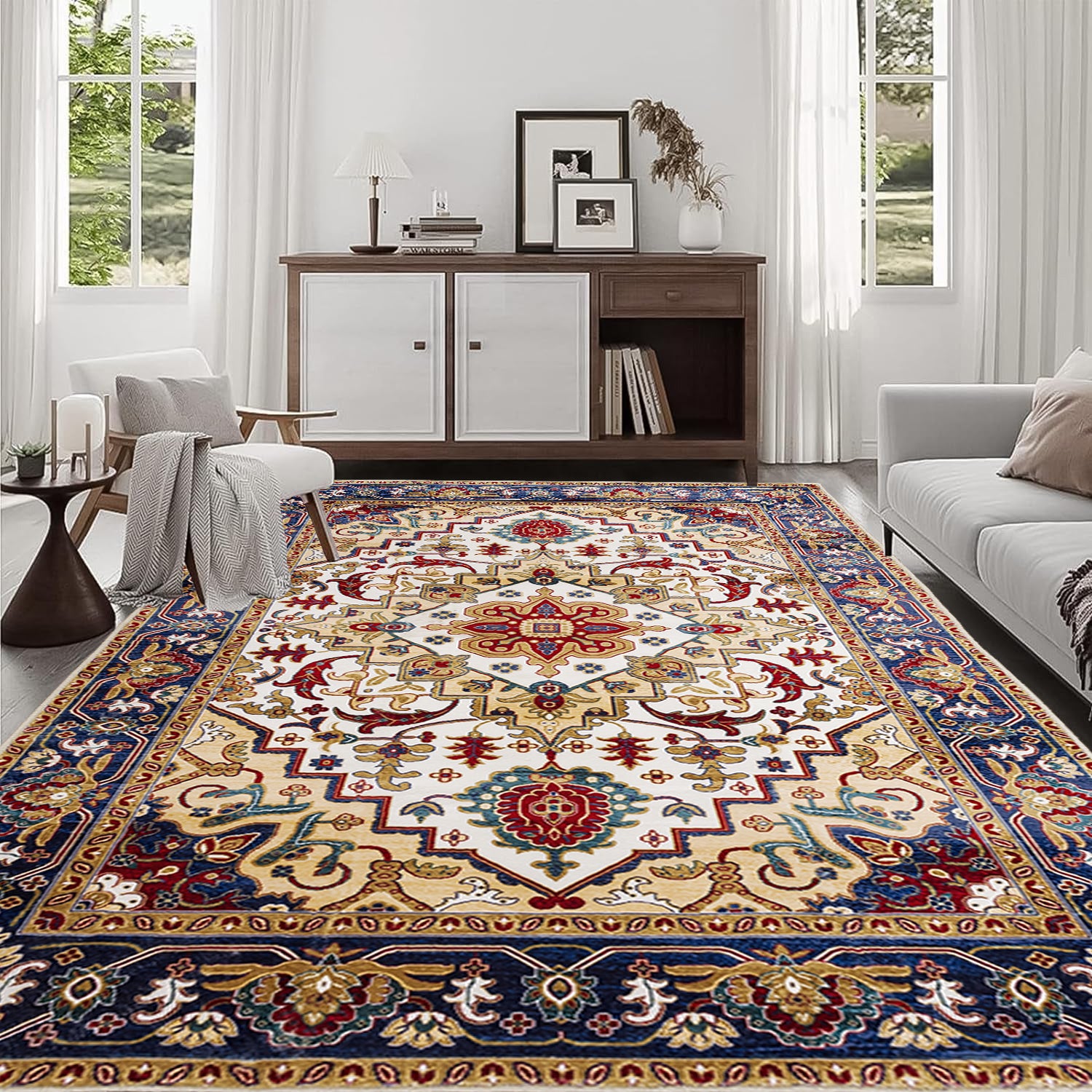 8x10 Bohemian Persian Rug: Washable & Non-Slip