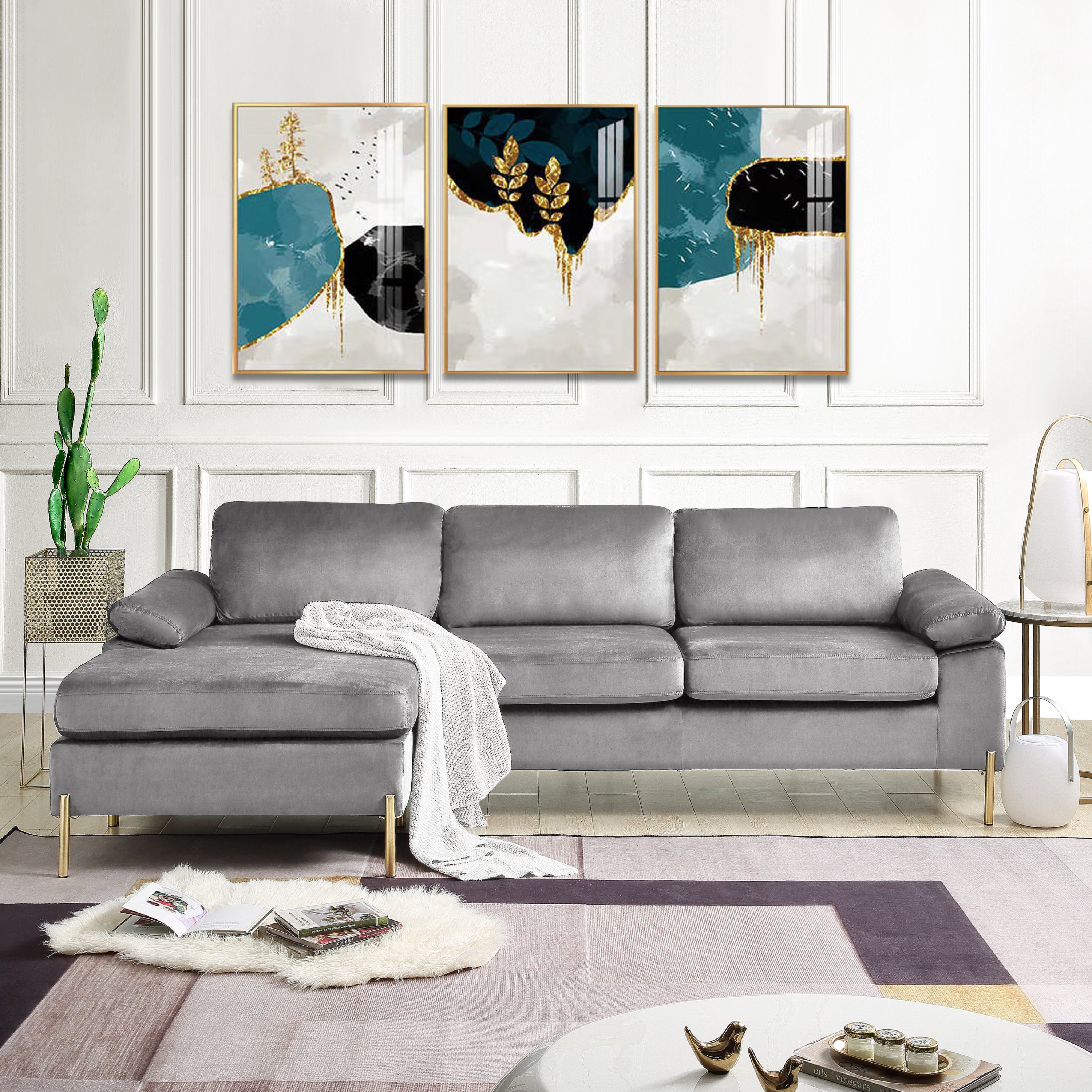 Shannon Velvet Sectional Sofa w/ Chaise - Luxe Comfort