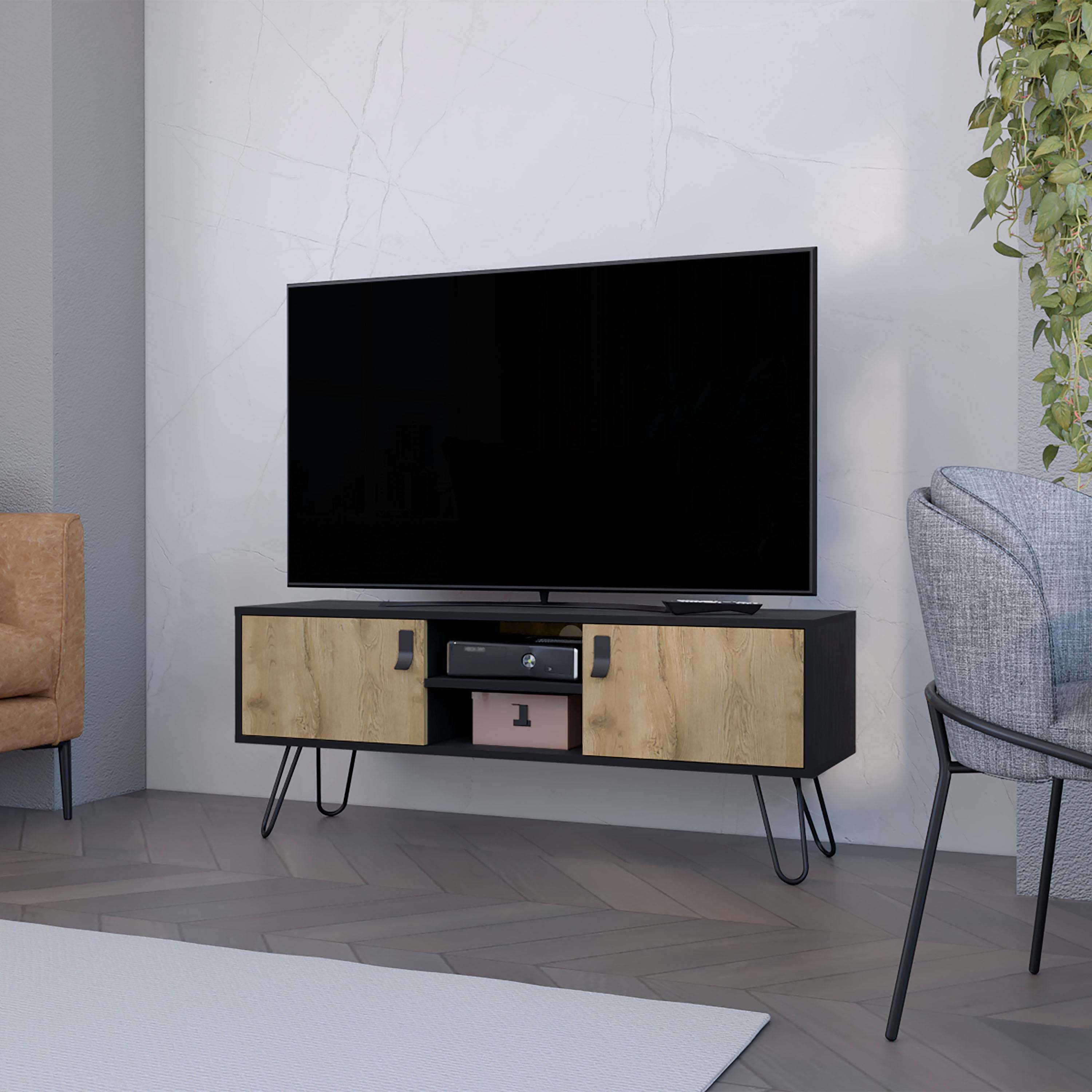 Black & Macadamia Hairpin Legs TV Stand