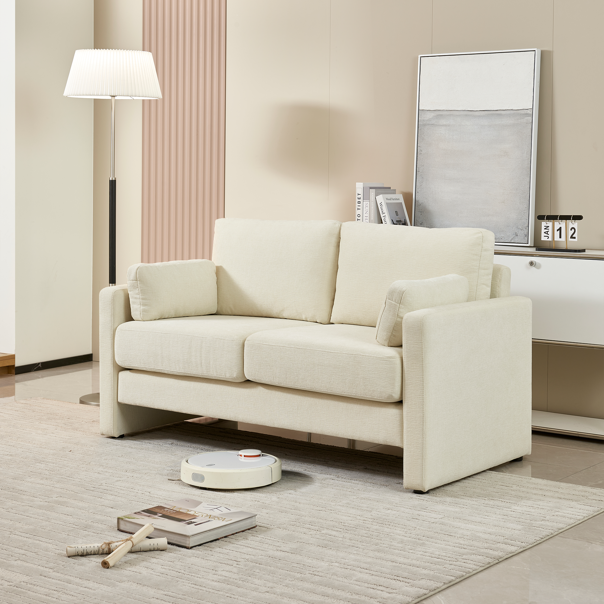 Modern Loveseat: Chenille Sofa, 58.66"
