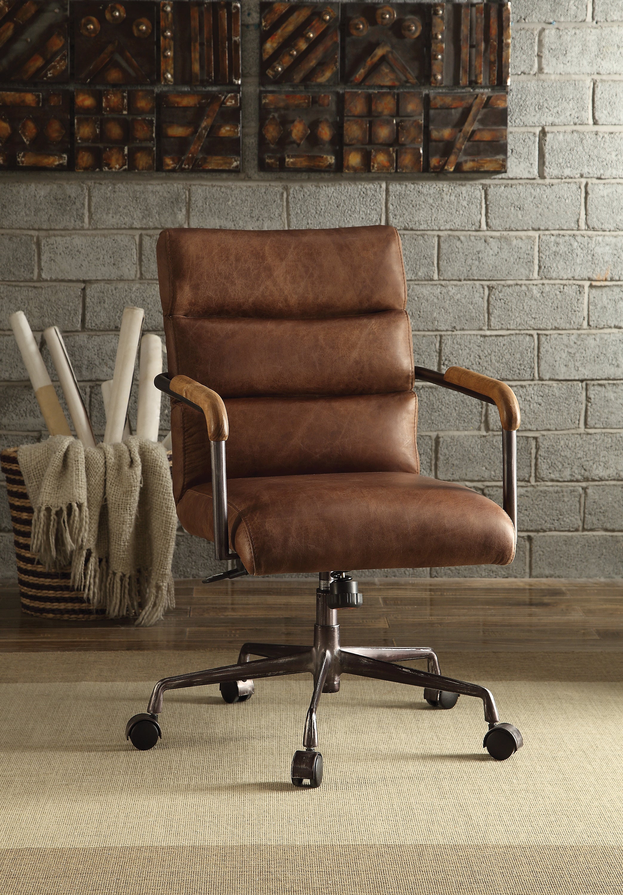 Harith Retro Brown Top Grain Leather Office Chair