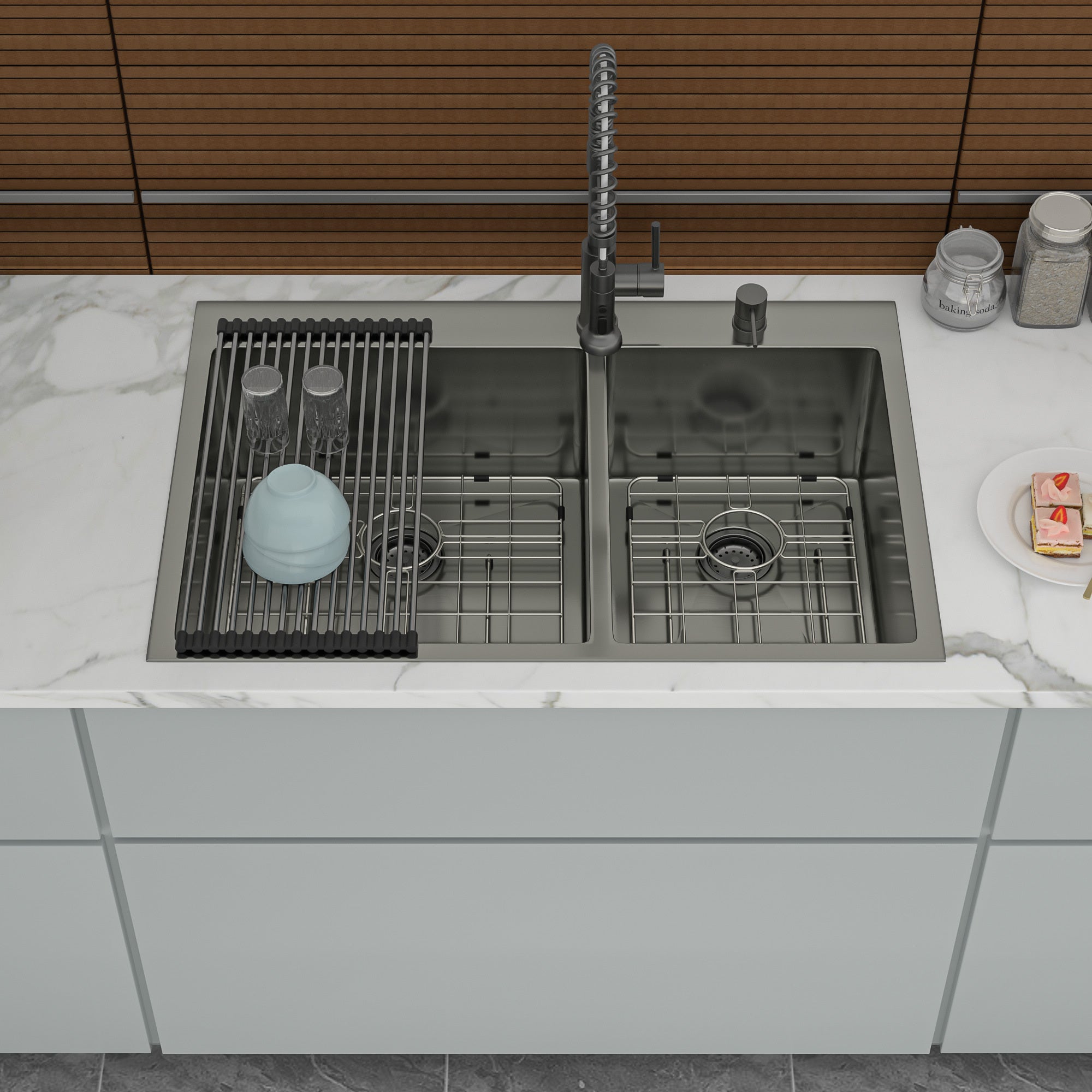 Gunmetal Black Double Kitchen Sink 33x22"