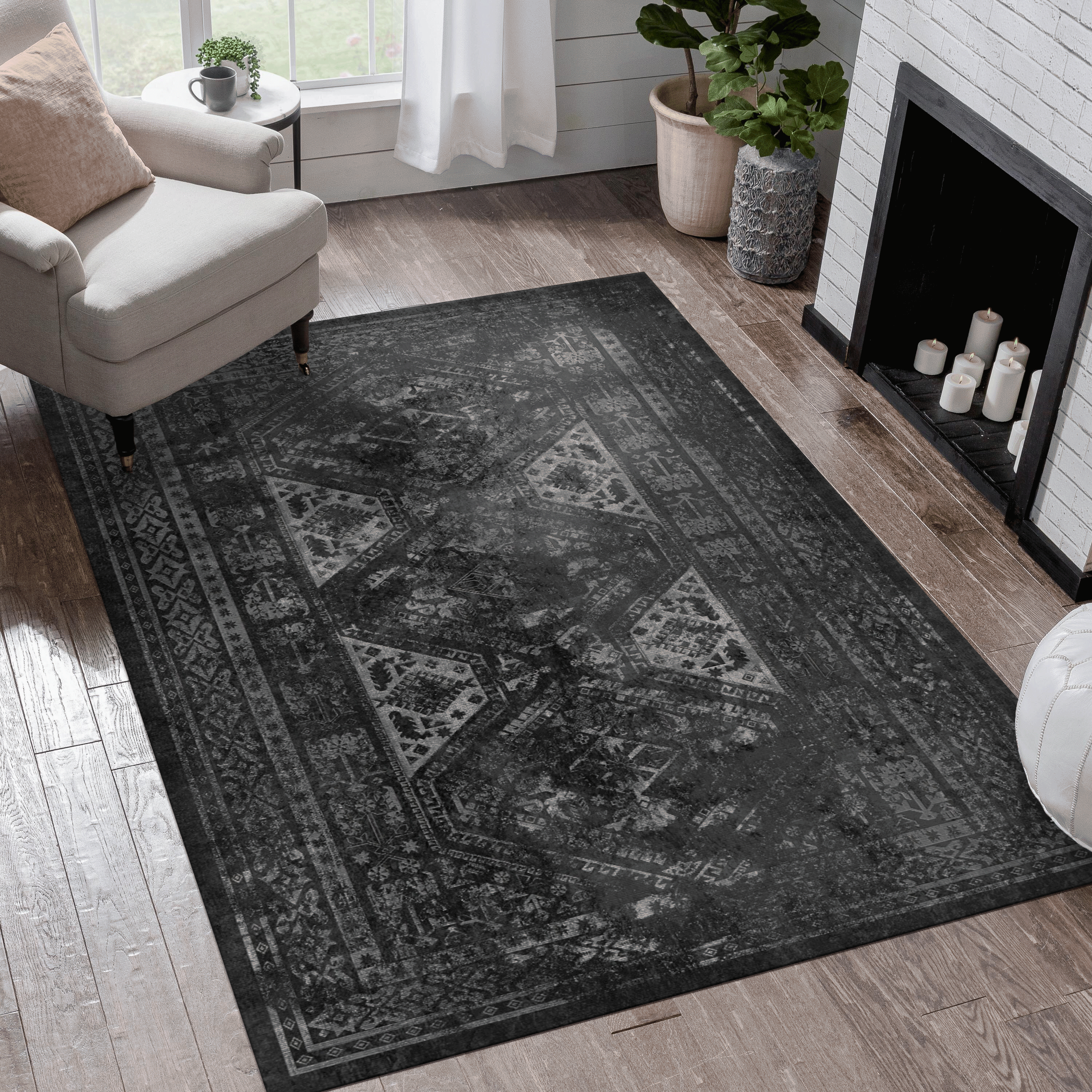 LOOM & LUXE 5x8 Washable Area Rug - Black/Gray
