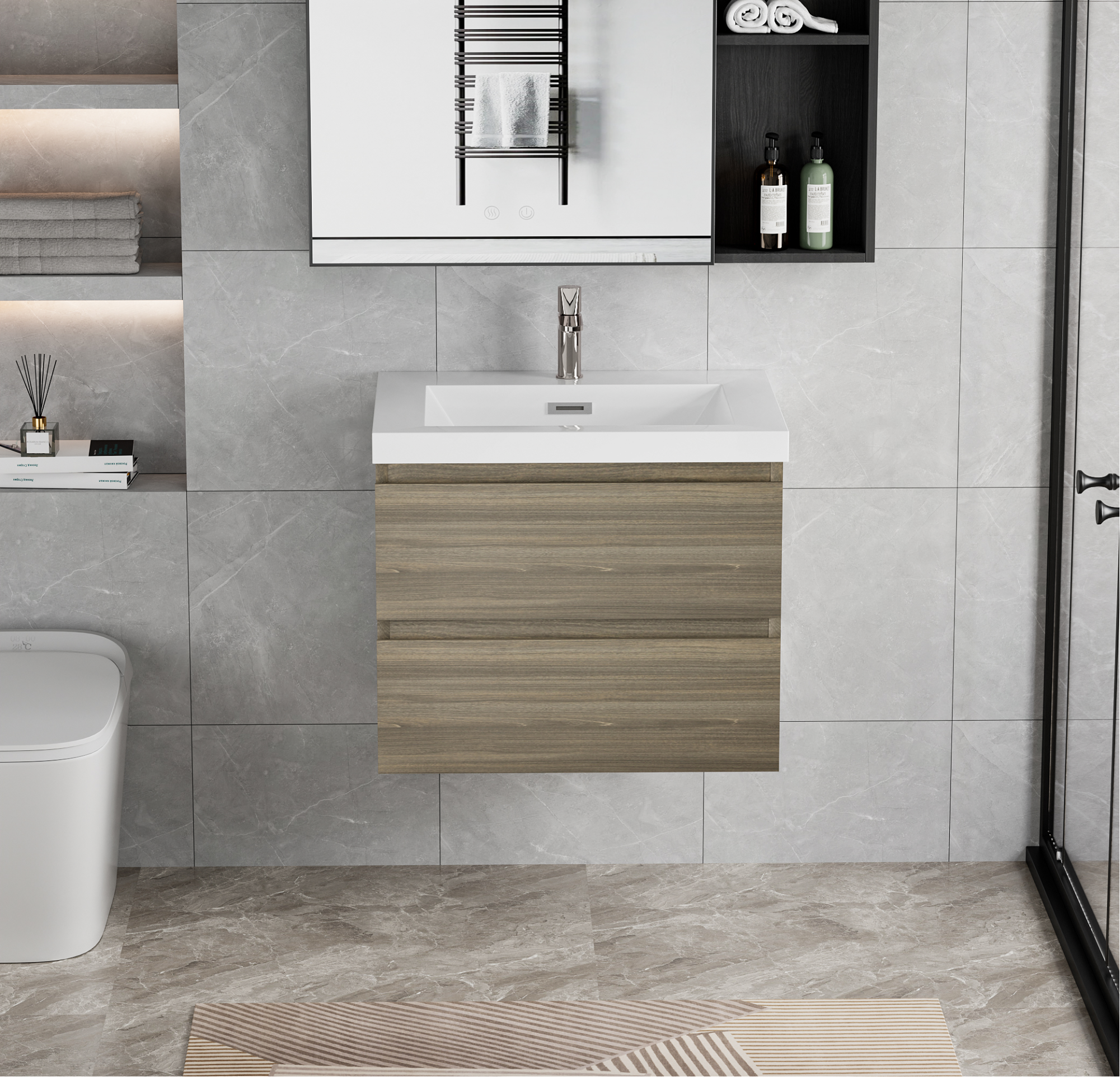 Floating Bathroom Vanity: 30" Ash Grey with Sink