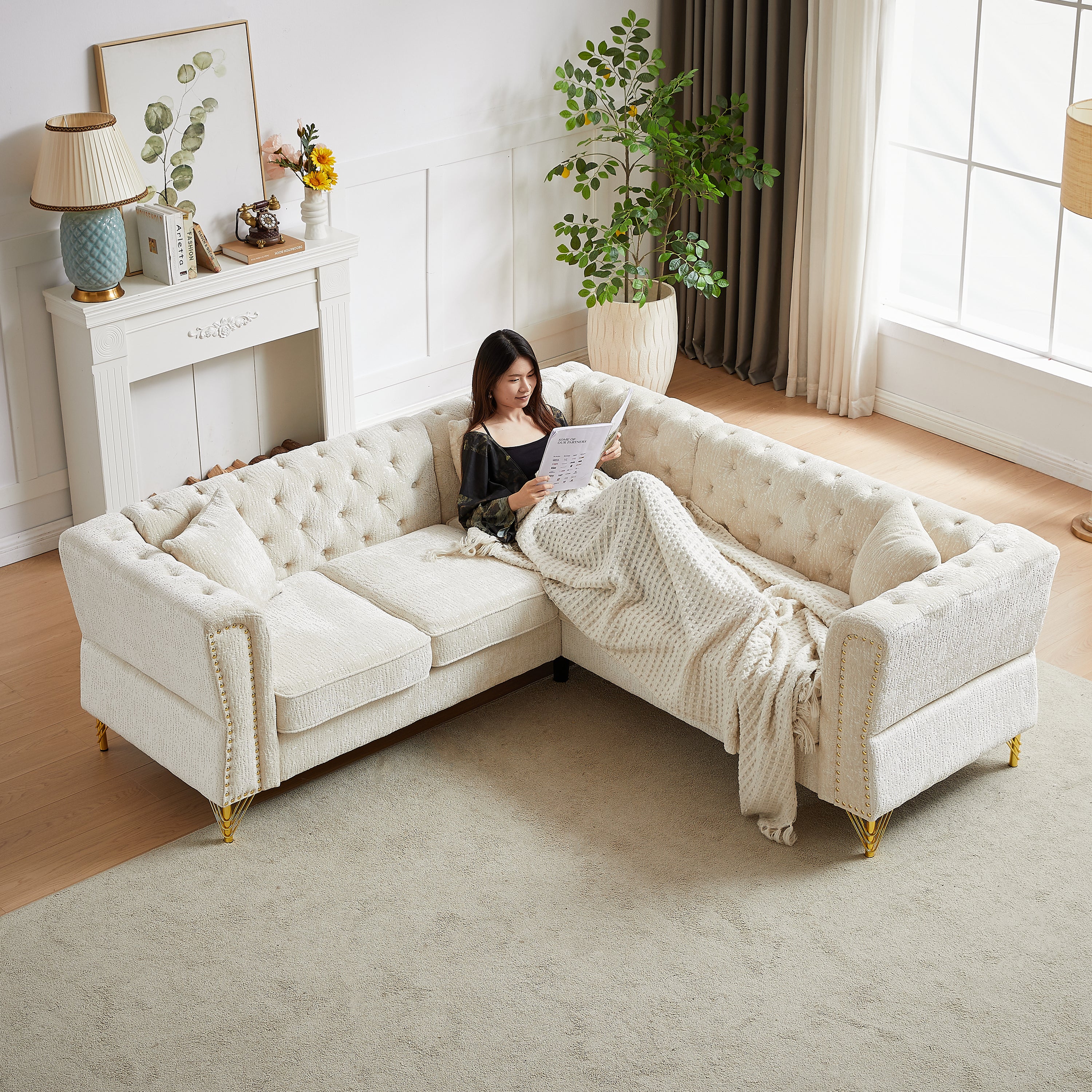 Chenille Corner Sofa: 81.5" L-Shaped Sectional