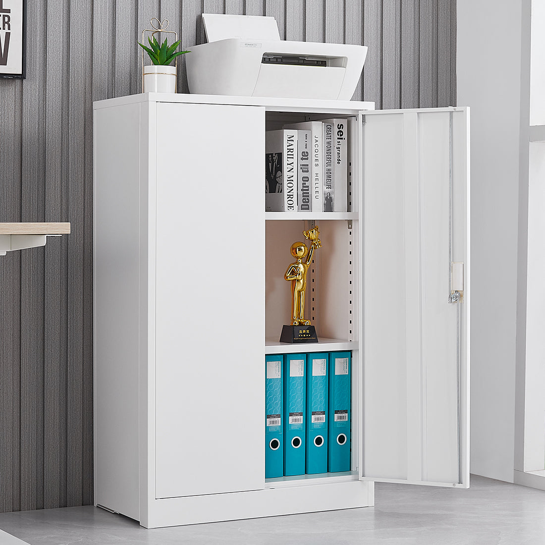 Folding Metal Storage Cabinet w/ Lock & Shelf