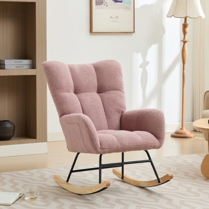 Pink Upholstered Rocking Chair: Modern Nursery Glider