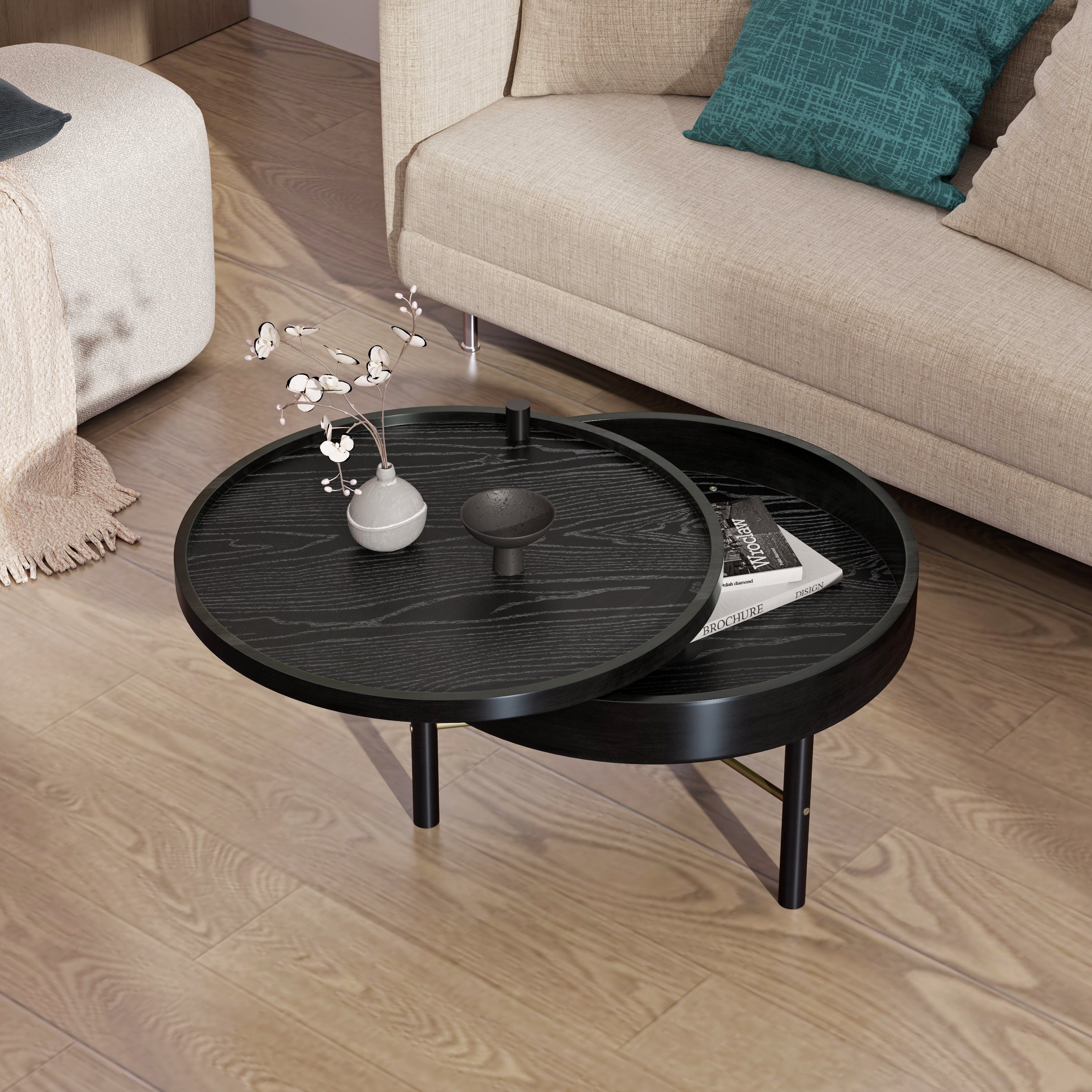 Modern Round Wood Coffee Table w/ Storage