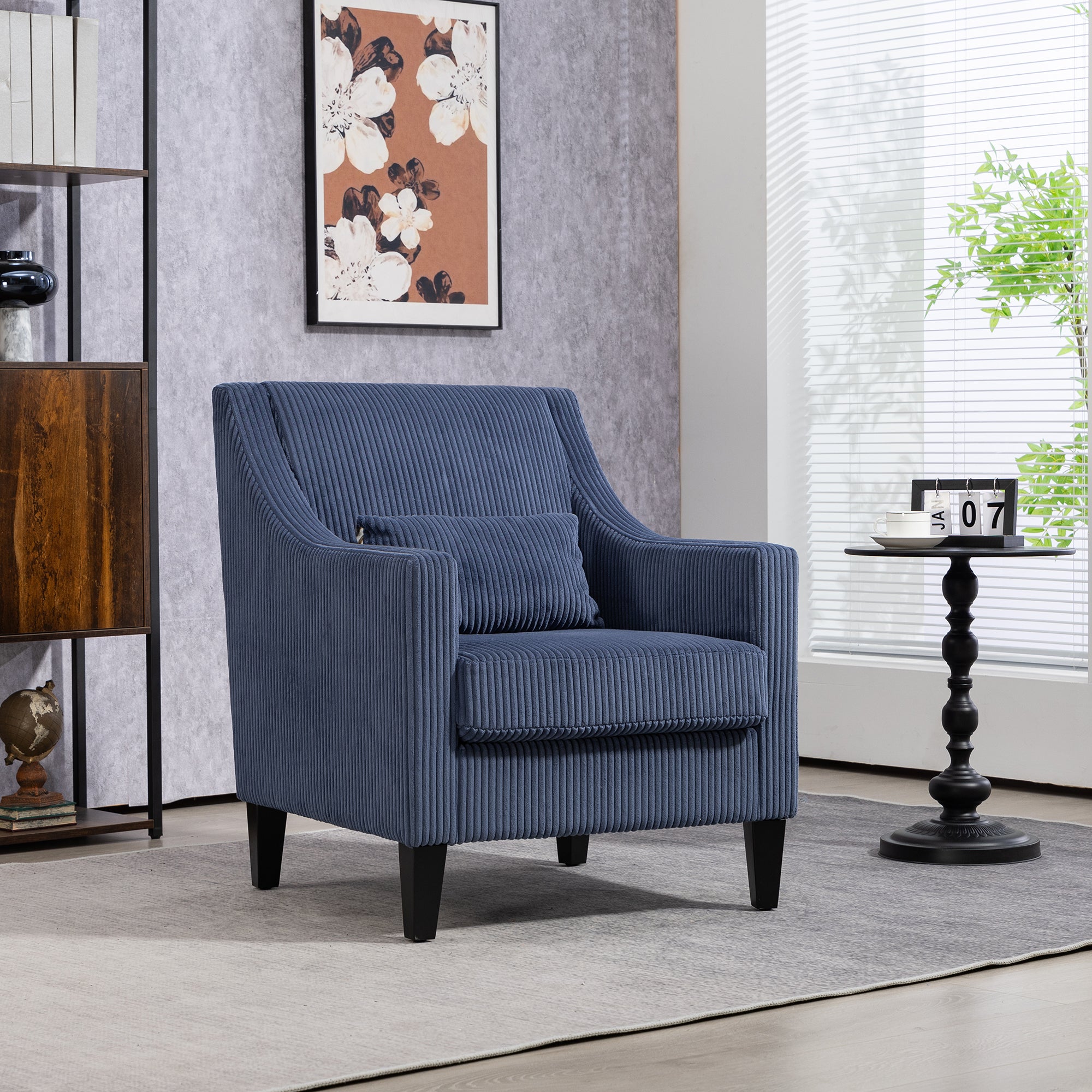 Modern Blue Corduroy Accent Chair