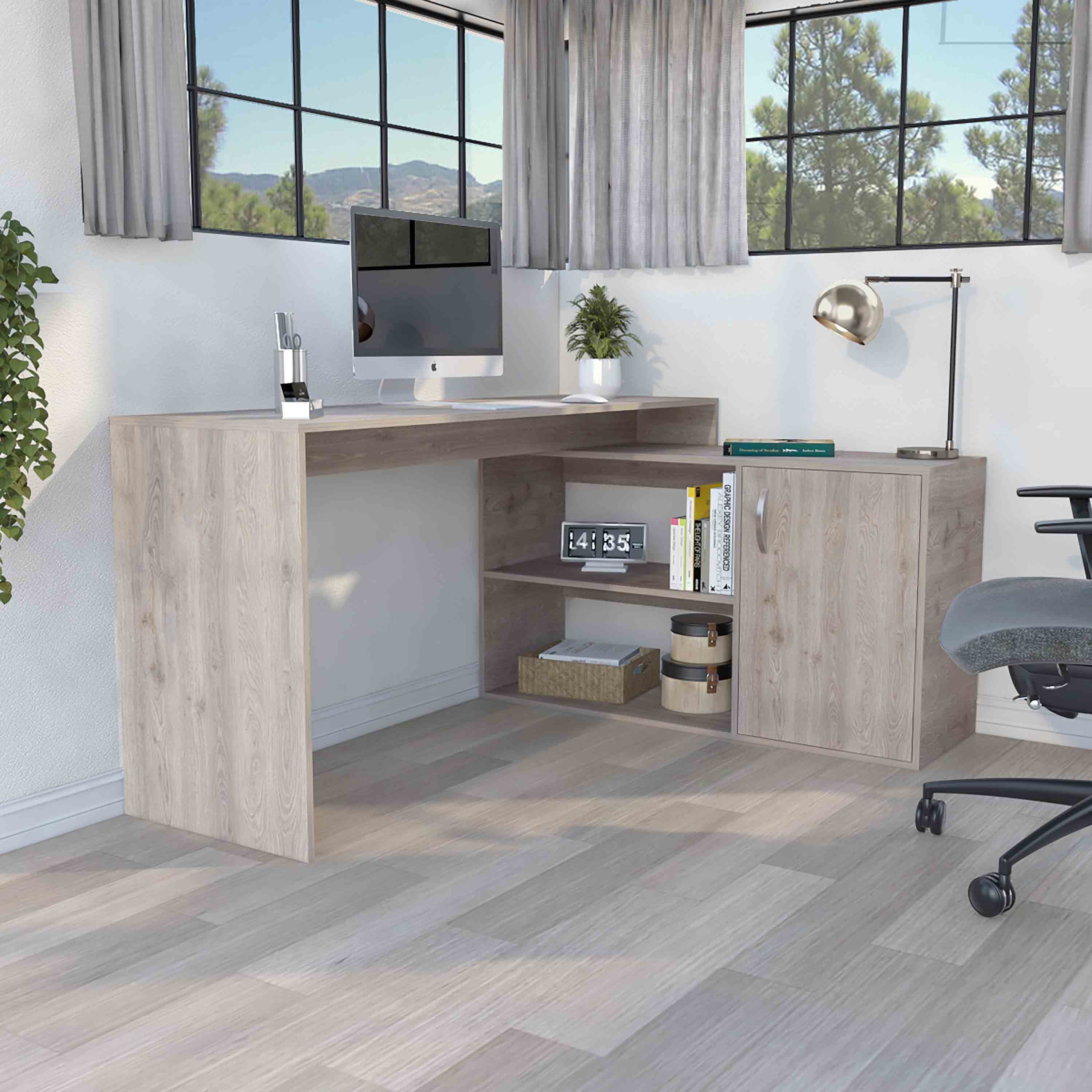 Axis L-Shaped Desk w/ Storage - Light Gray