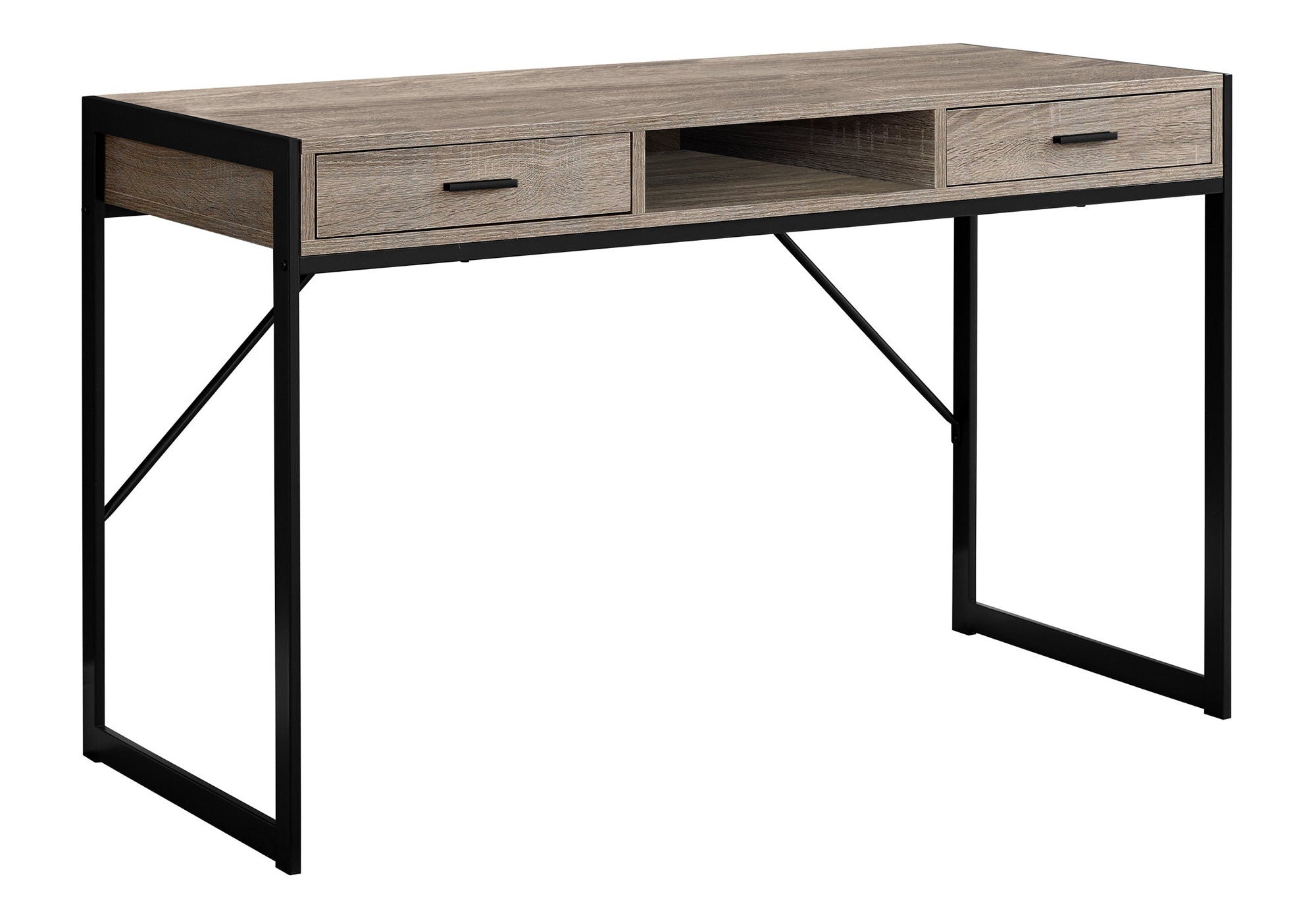 Modern Computer Desk, 48" Brown Laminate & Black Metal