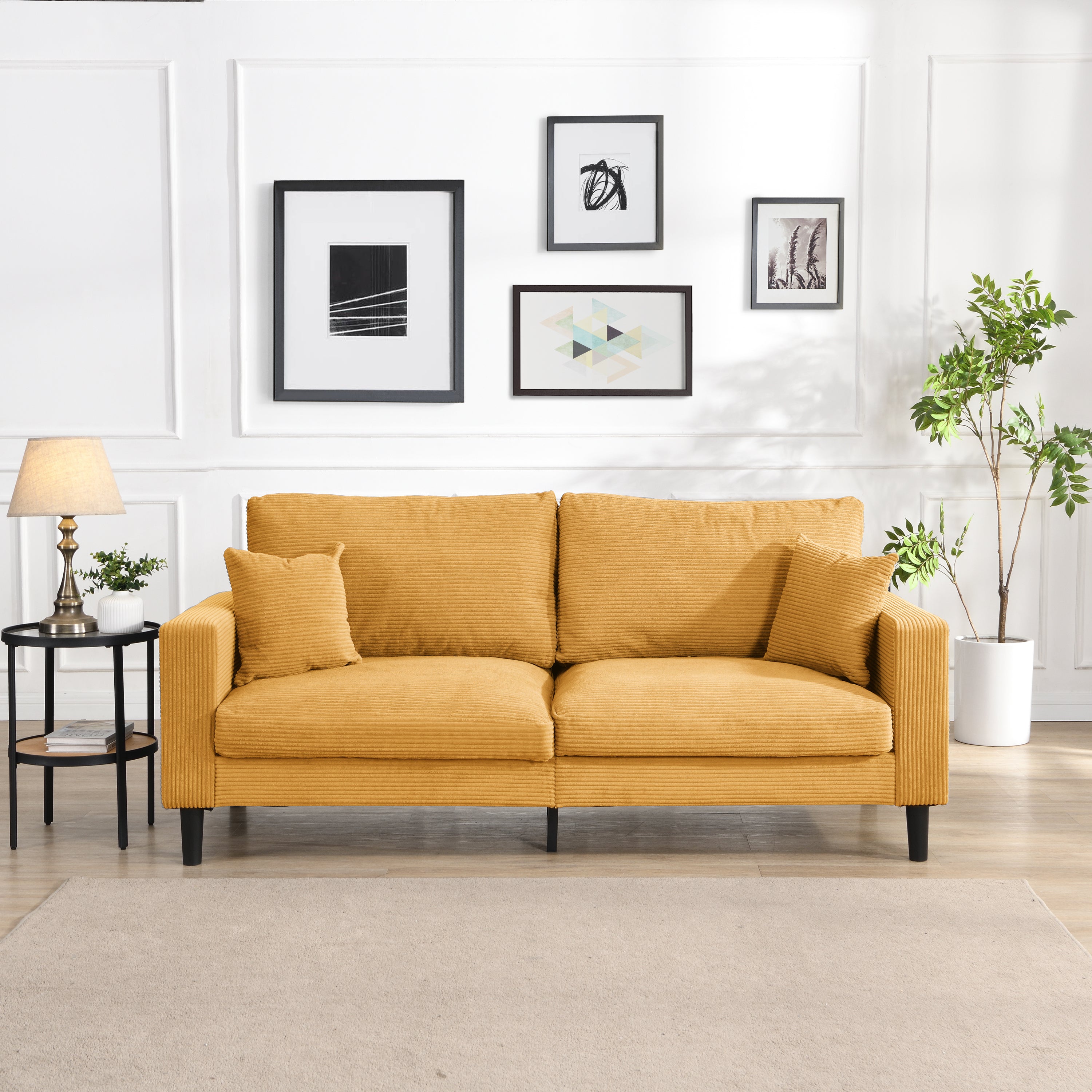 High Resilience 3-Seater Sofa: Orange, Modern