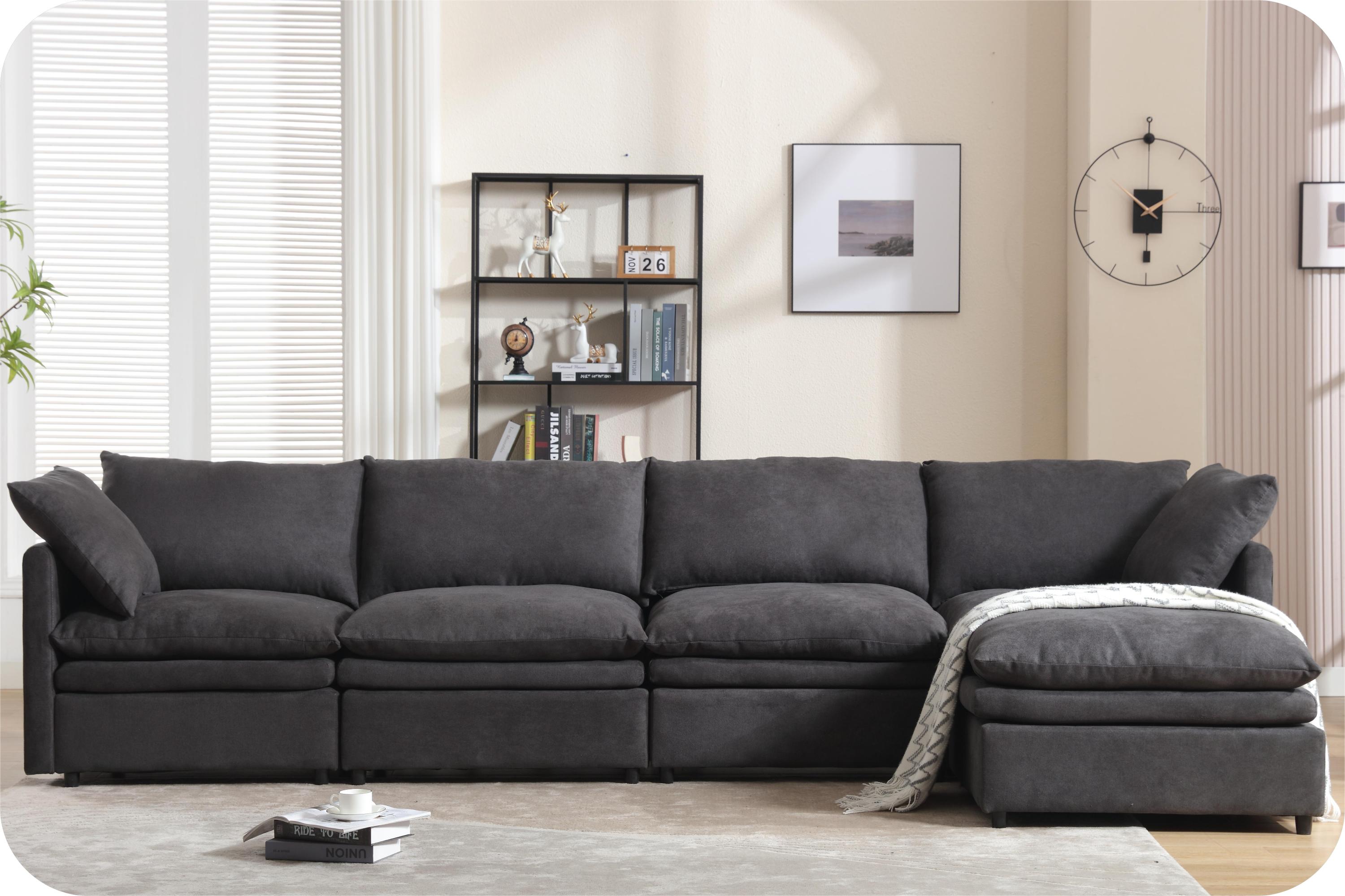Modern U-Shaped Sectional Sofa, 5-Seat Sleeper Couch w/ Chaise, Dark Gray