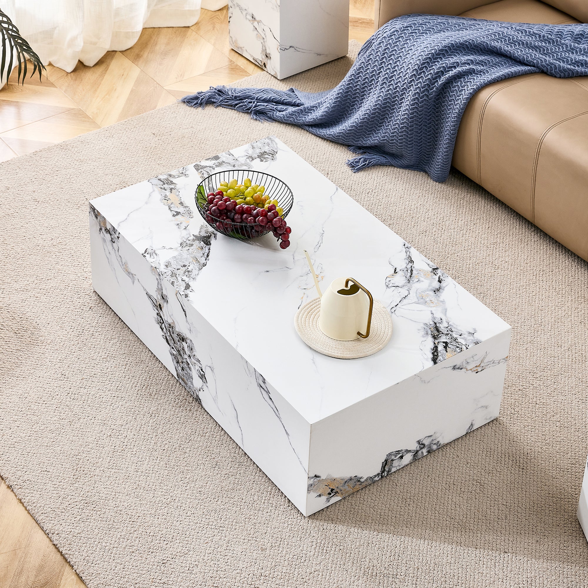 Modern MDF Coffee Table, Marble Pattern, 39"