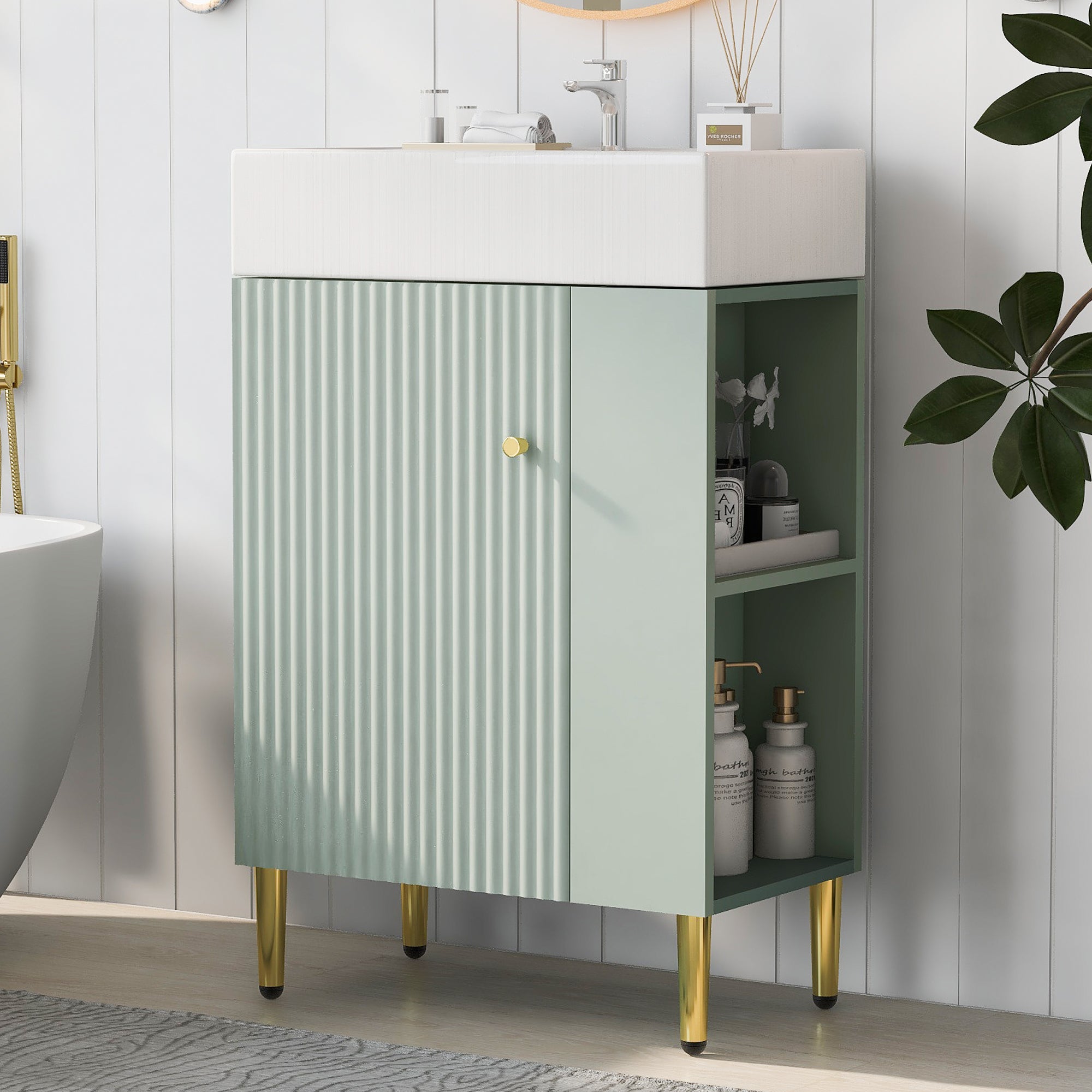 21.6" Green Bathroom Vanity w/ Sink & Storage