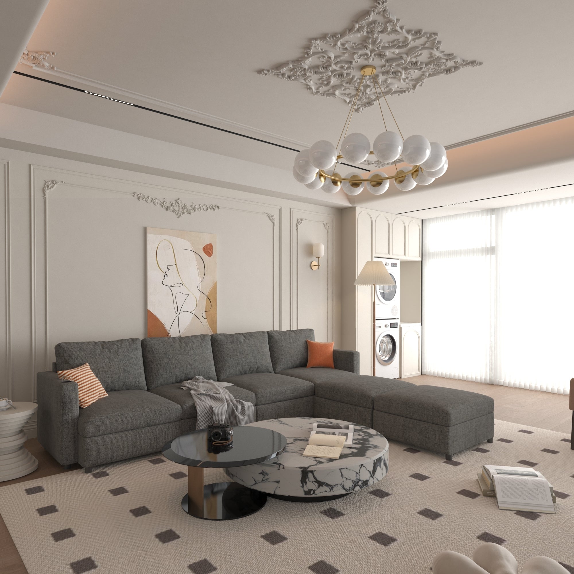 Modern U-Shape Sectional Sofa w/ Storage & Ottoman