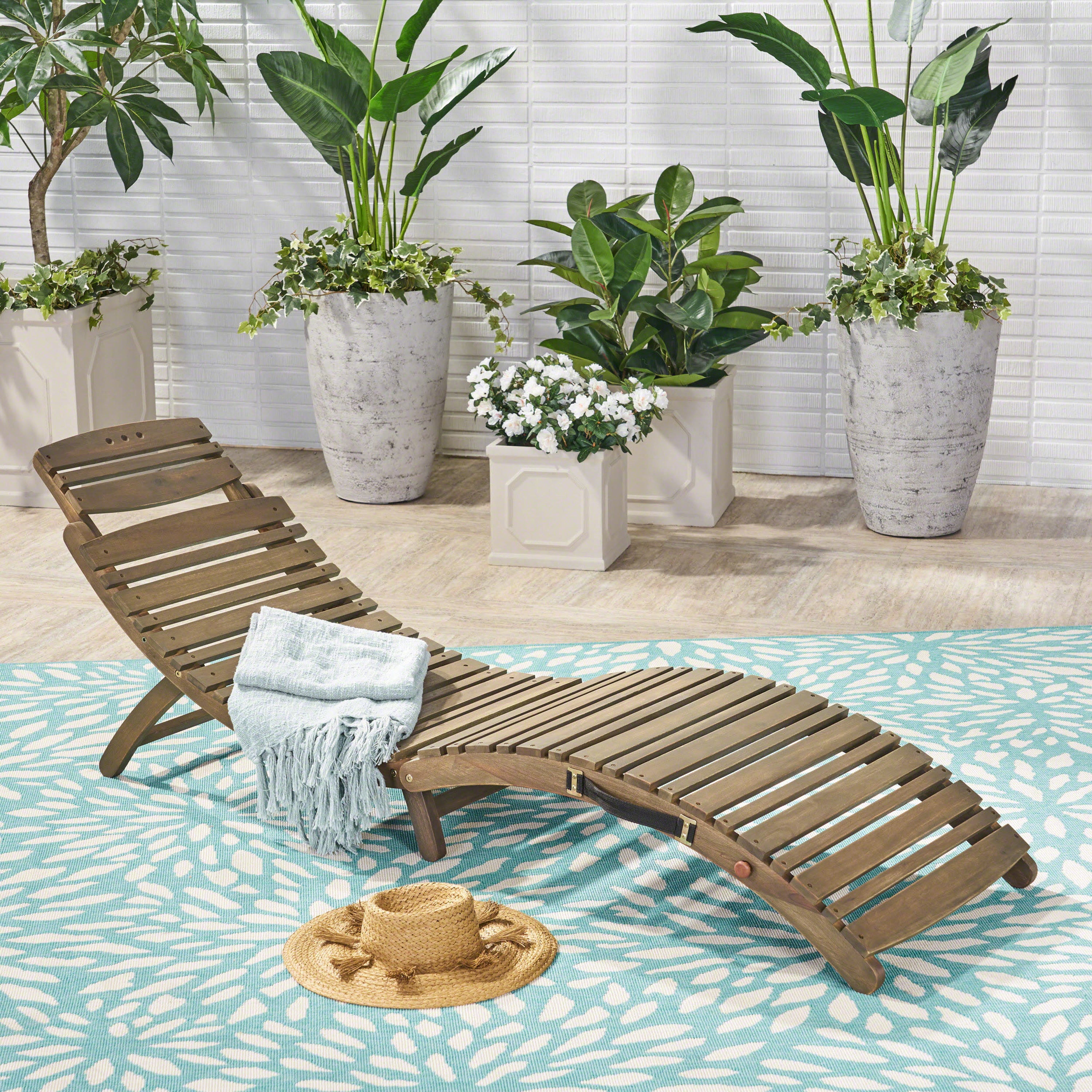 Grey LAHAINA Wood Foldable Chaise Lounge