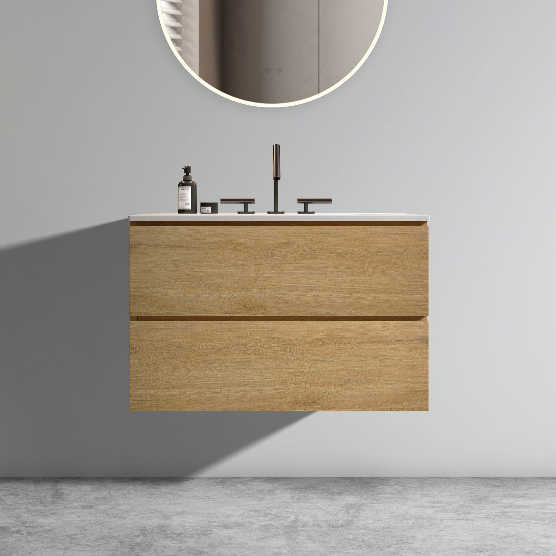 30" Oak Floating Bathroom Vanity with Sink