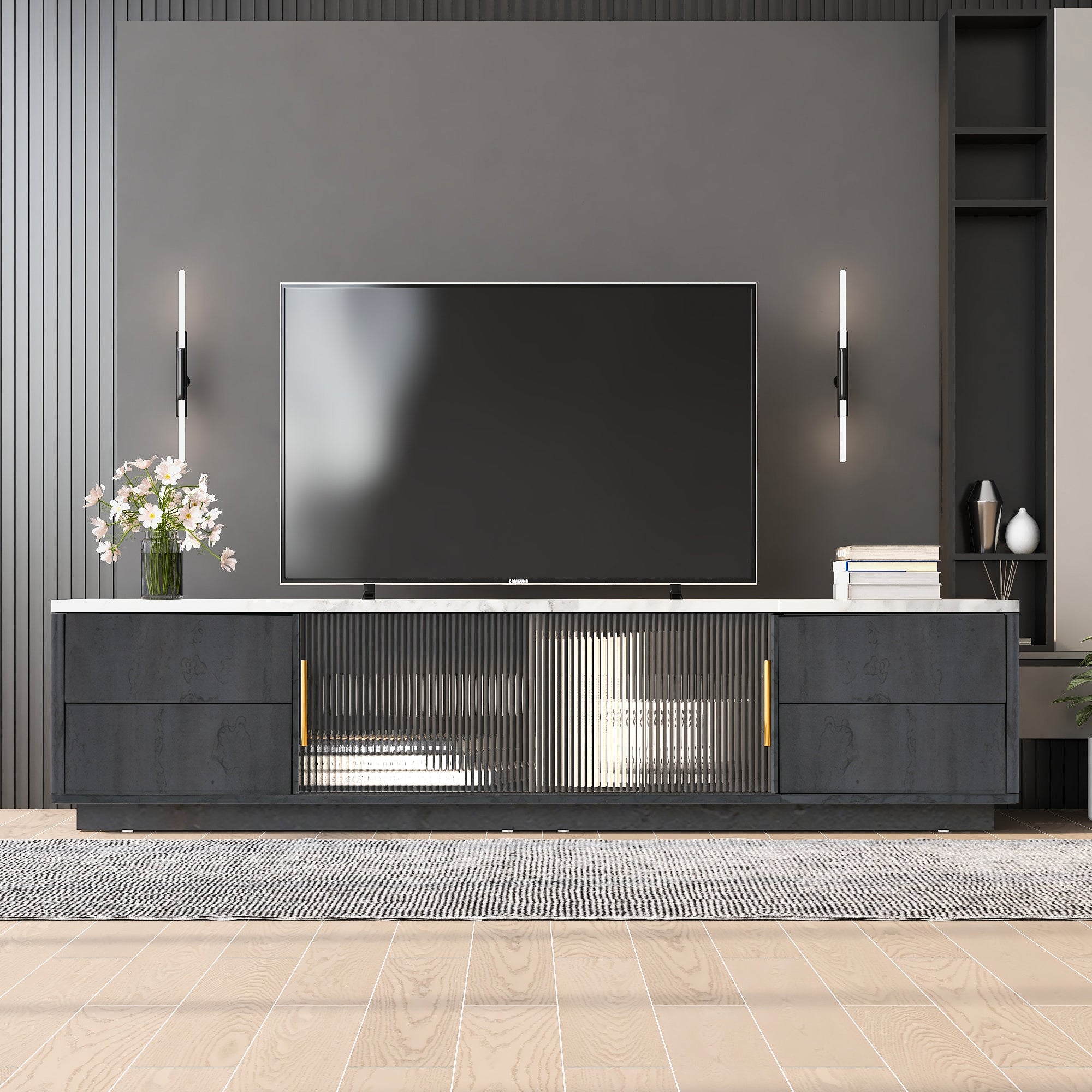 Modern TV Stand for 70" TV w/ Drawers & Storage