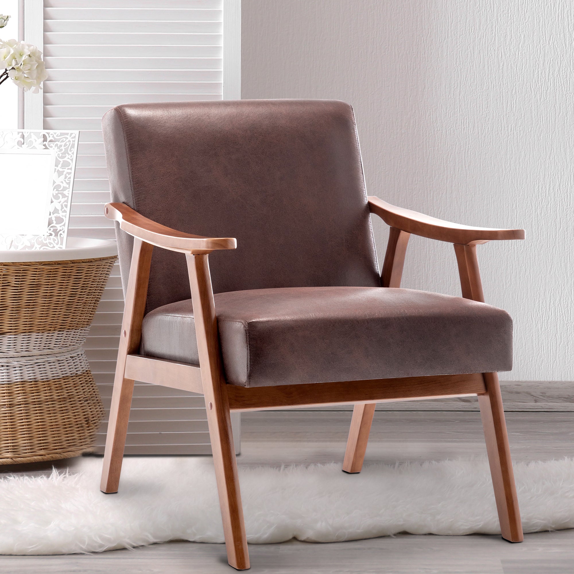 Mid-Century Modern Wingback Chair: Solid Wood