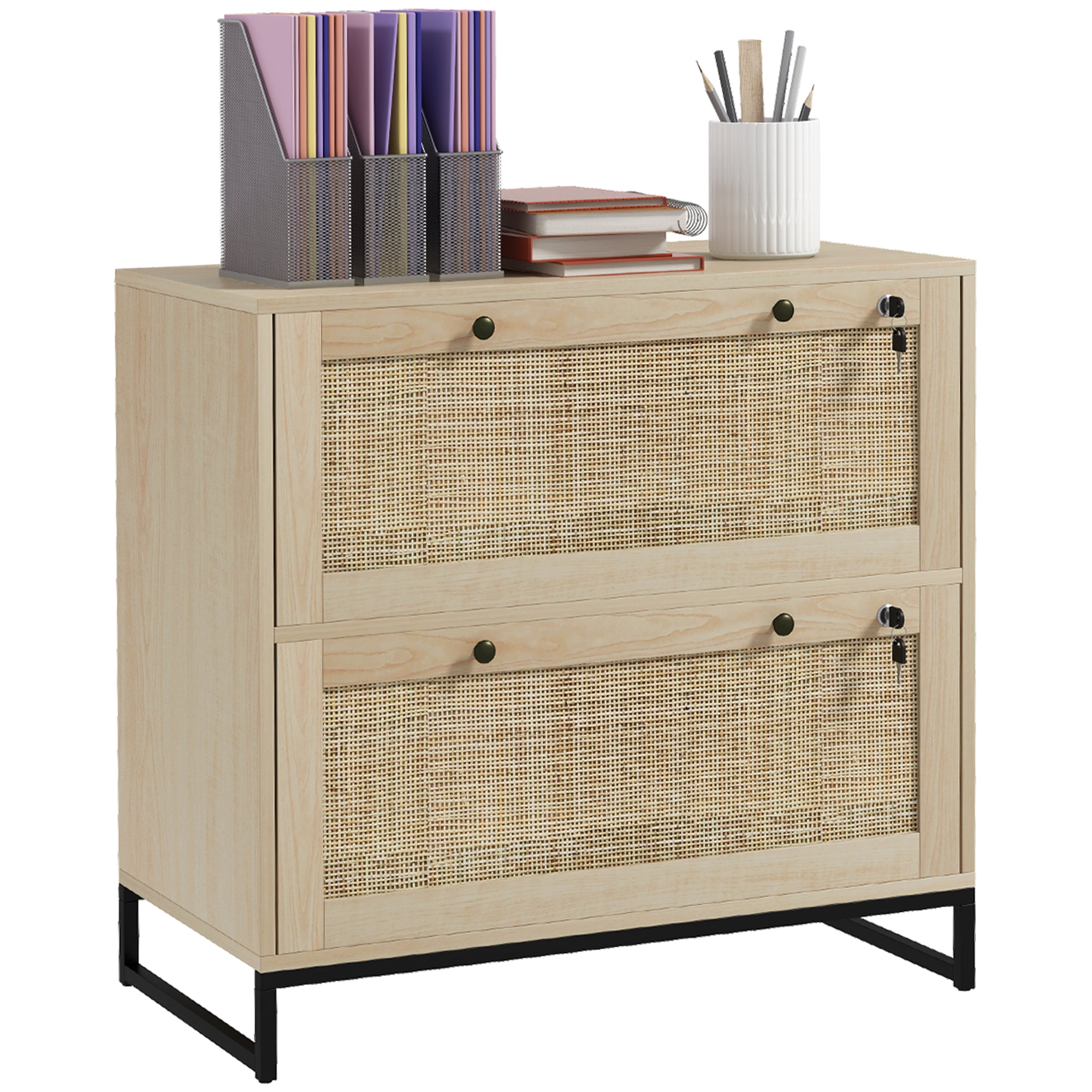 Vinsetto Rattan File Cabinet w/ Lock & Hanging Bar