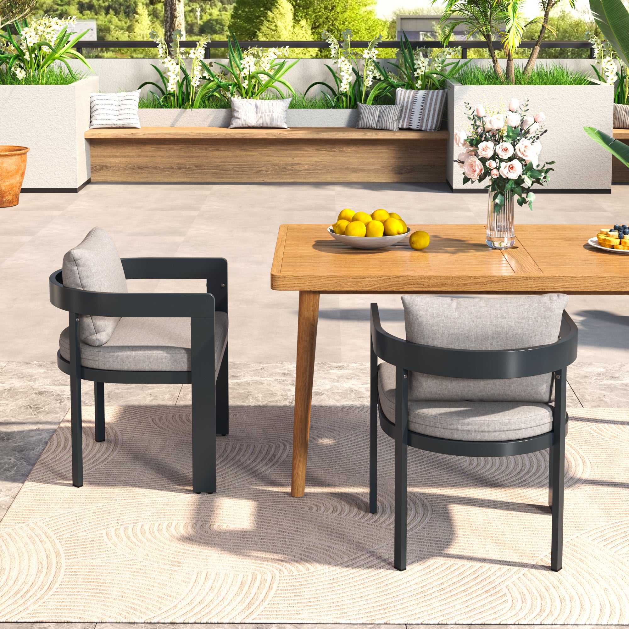 Elko Beige Dining Chairs, Black Frame (Set of 2)