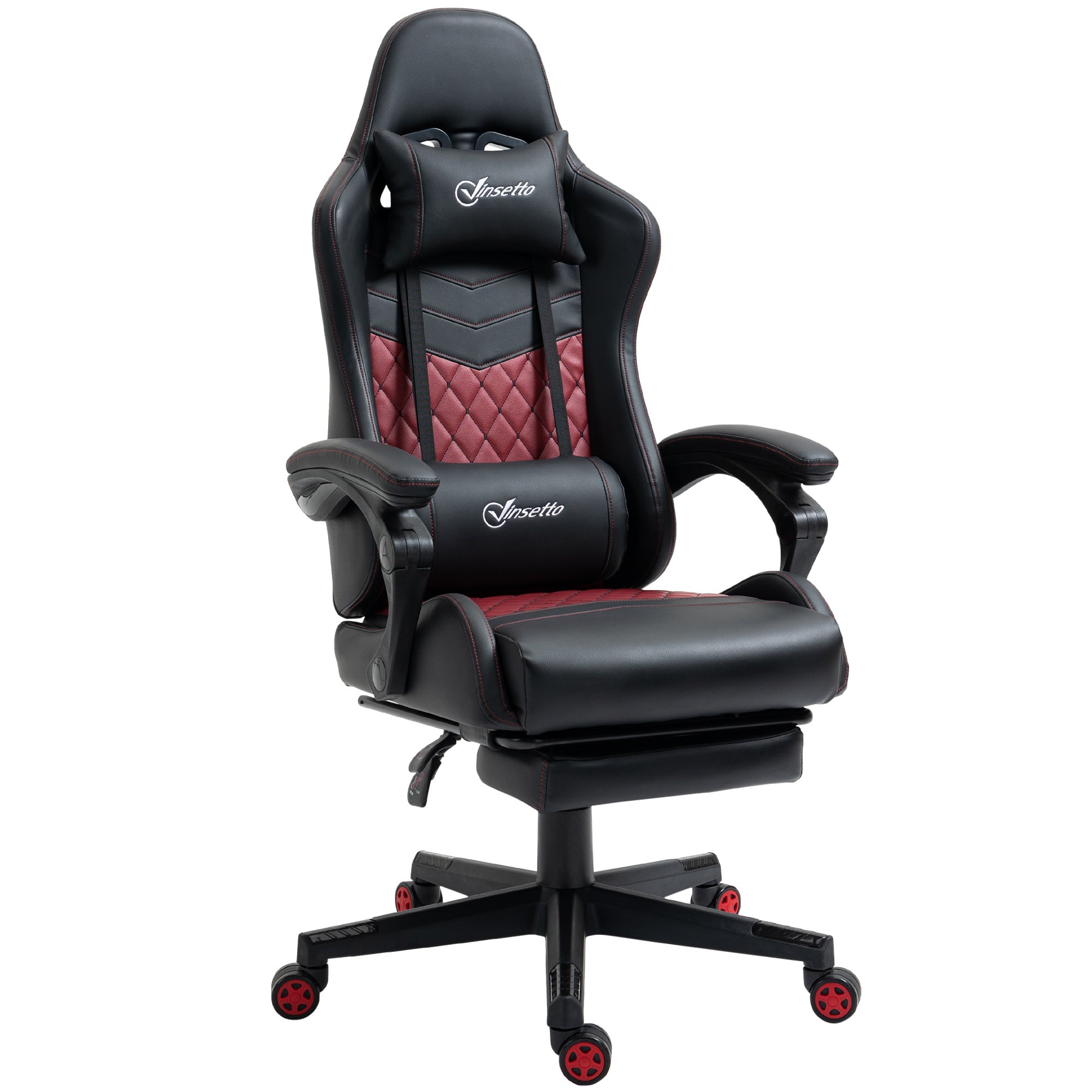 Racing Gaming Chair, Diamond PU Leather, Reclining, Footrest, Black