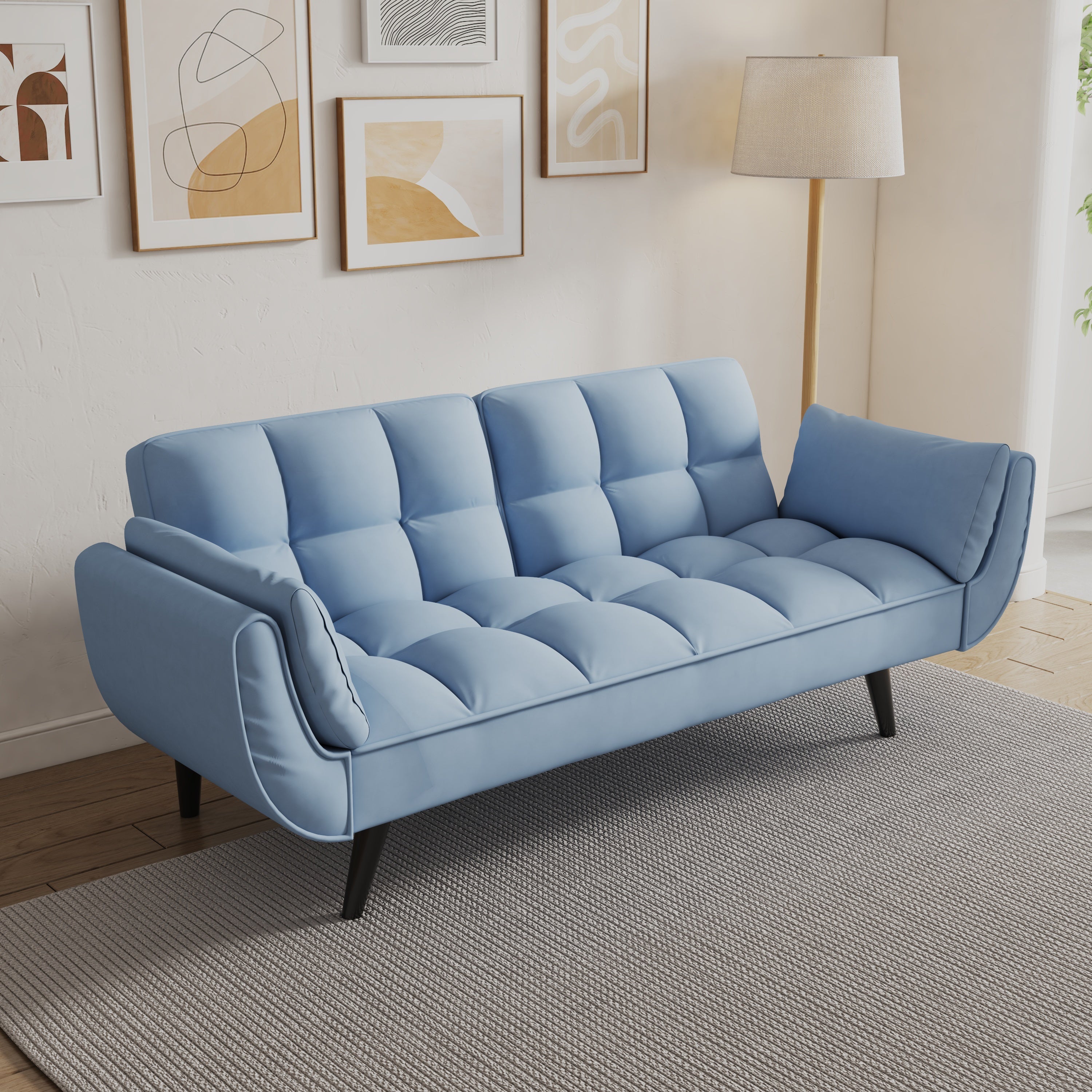 Cozy Blue Sofa: Small Space Living Room Comfort