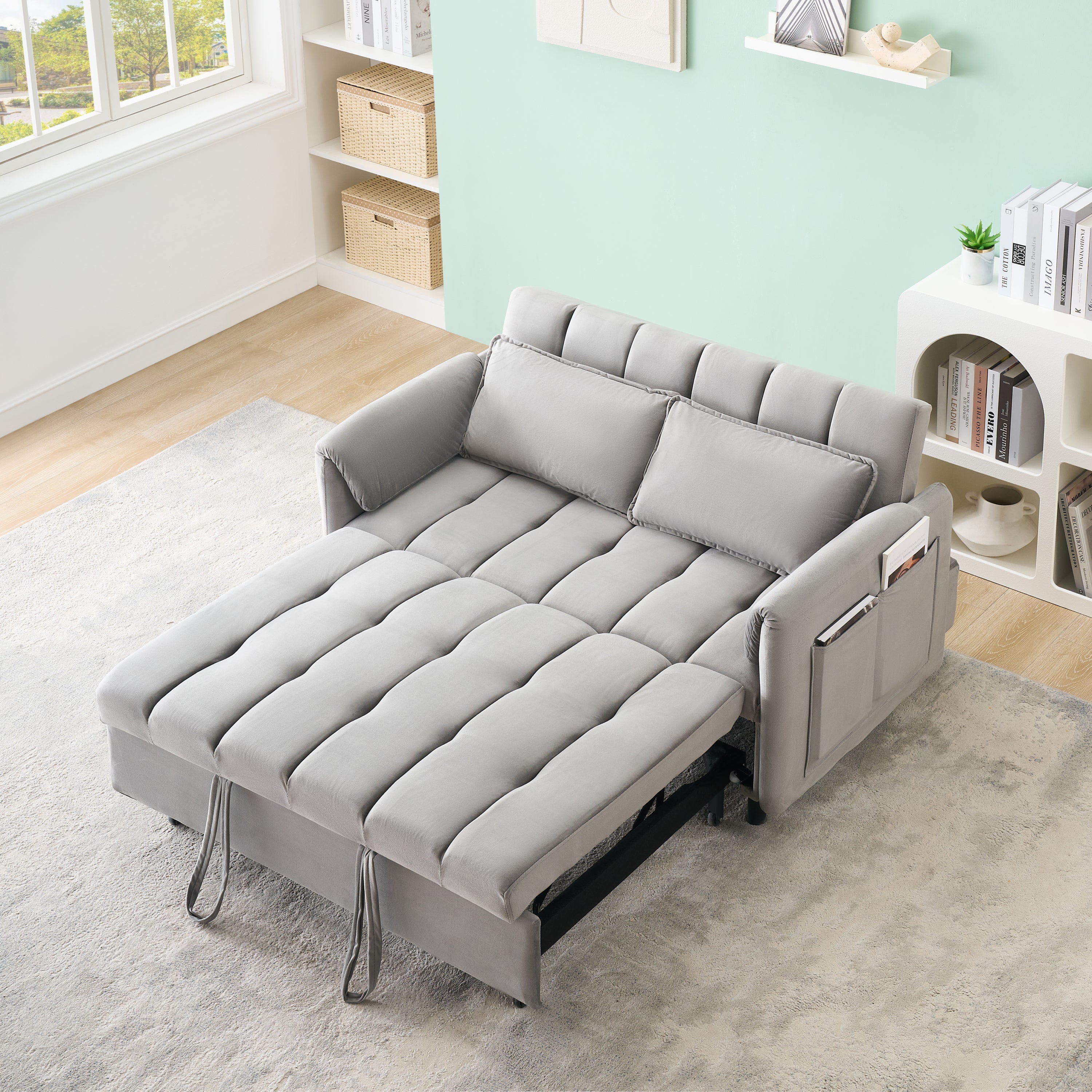 Grey Velvet Sofa Bed: 3-in-1 Convertible Couch