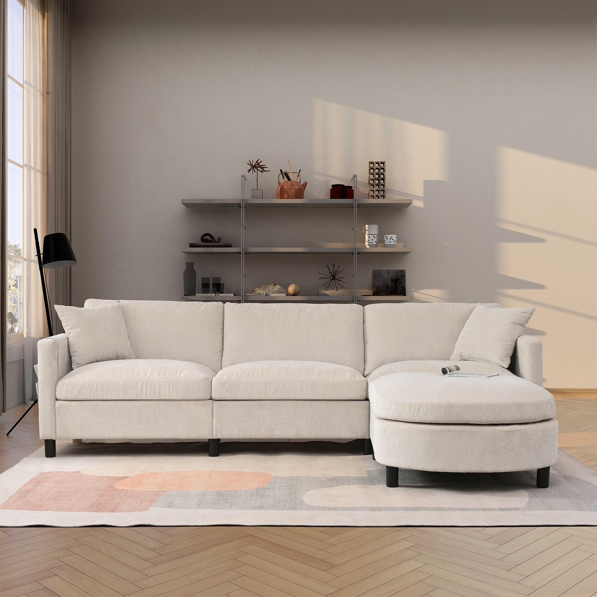 Sectional Sofa with Ottoman, Removable Cushions