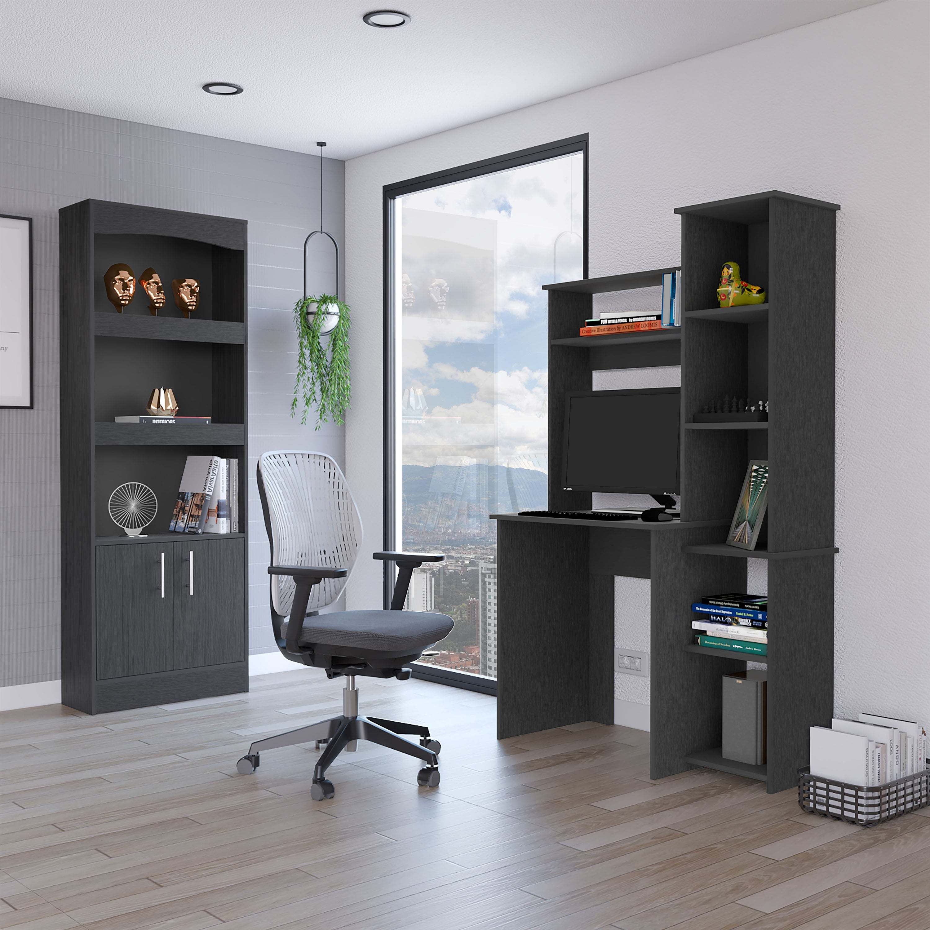 Dozza Bookcase & Aramis Desk Set - Black