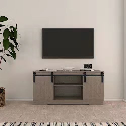 Lane Rustic Gray TV Stand w/ Sliding Barn Doors