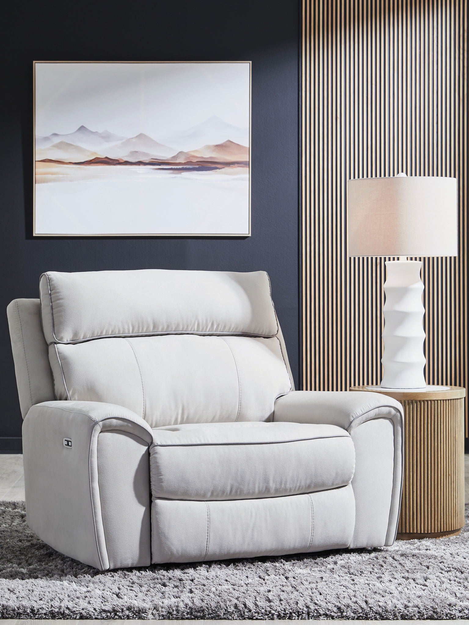 Social Pointe - Power Recliner / Adjustable Headrest - Pearl / Ash