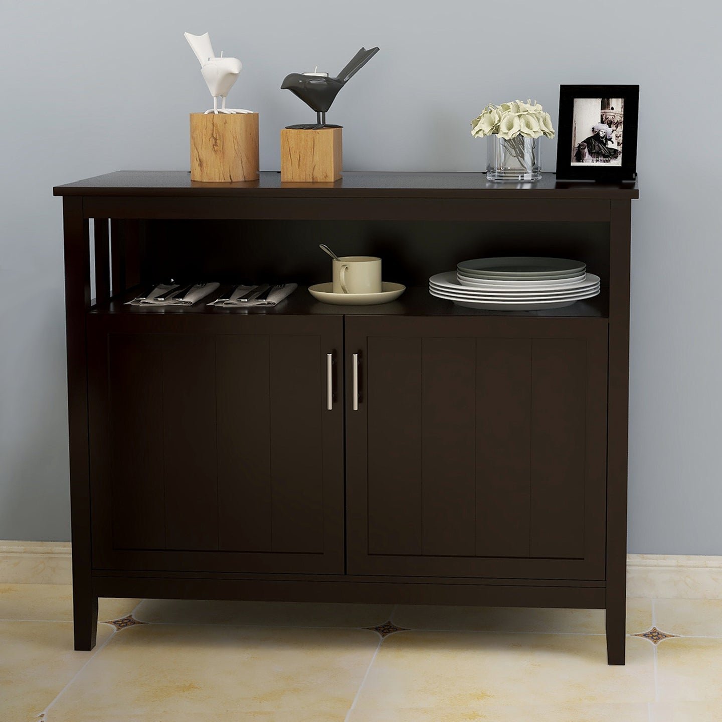 Brown Kitchen Sideboard Buffet Cabinet Storage