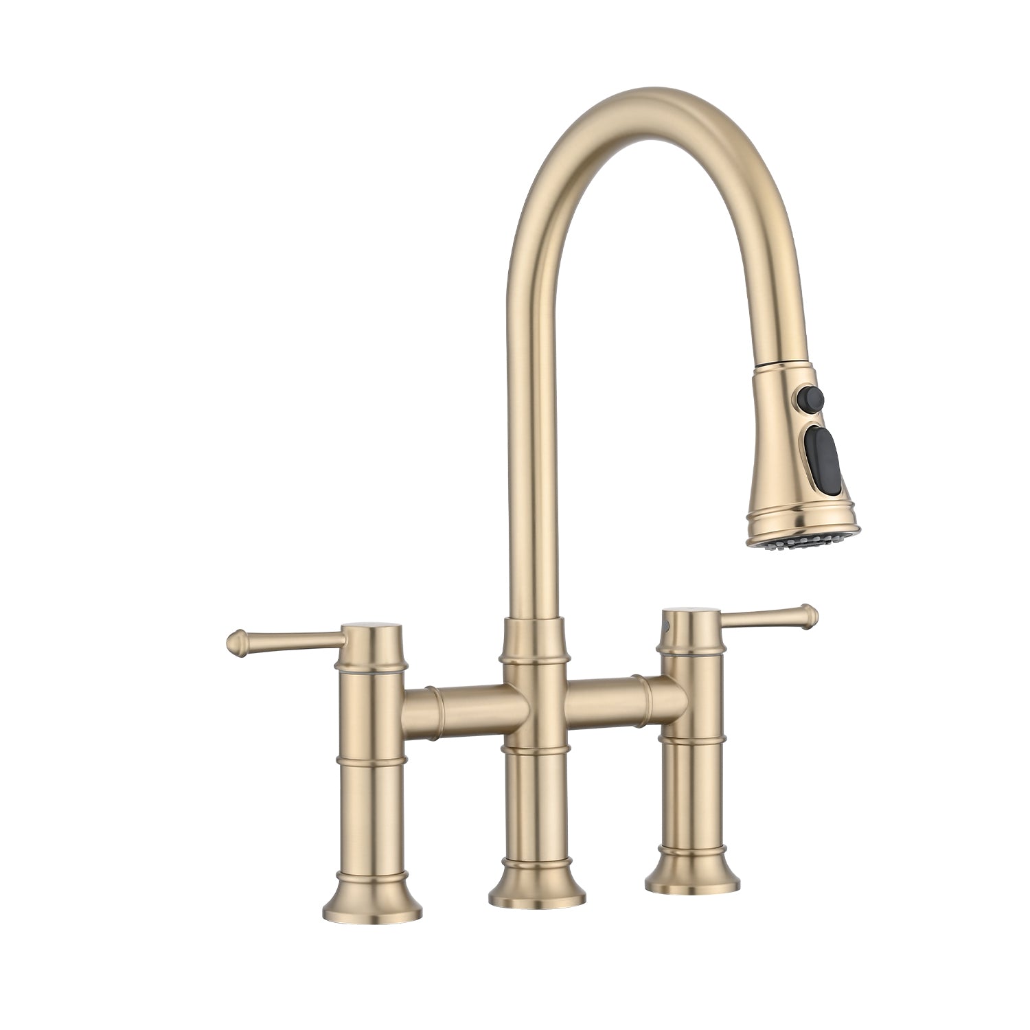 Double Handle Bridge Kitchen Faucet: Pull-Down Spray
