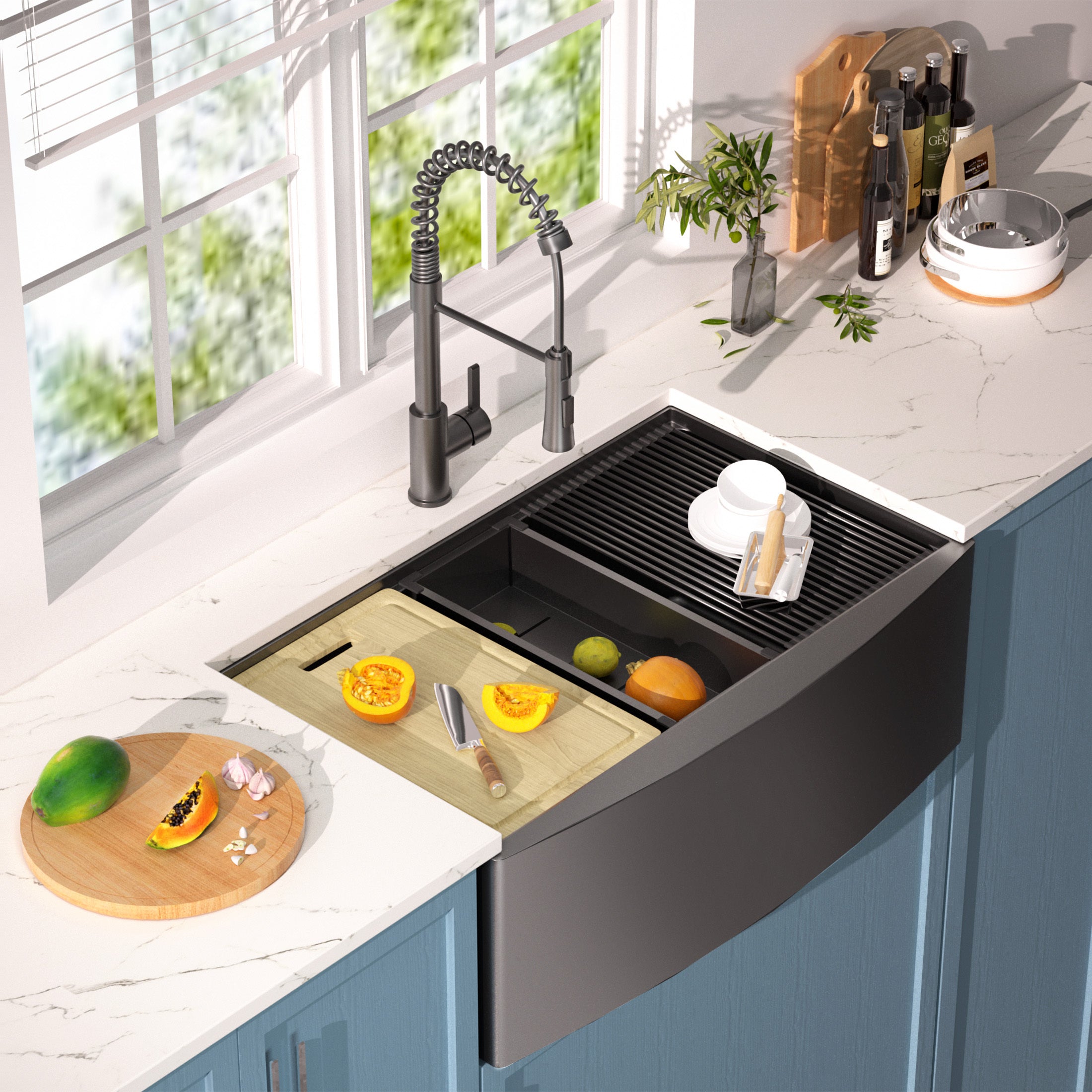 Farmhouse Kitchen Sink: 33x22" Gunmetal Black