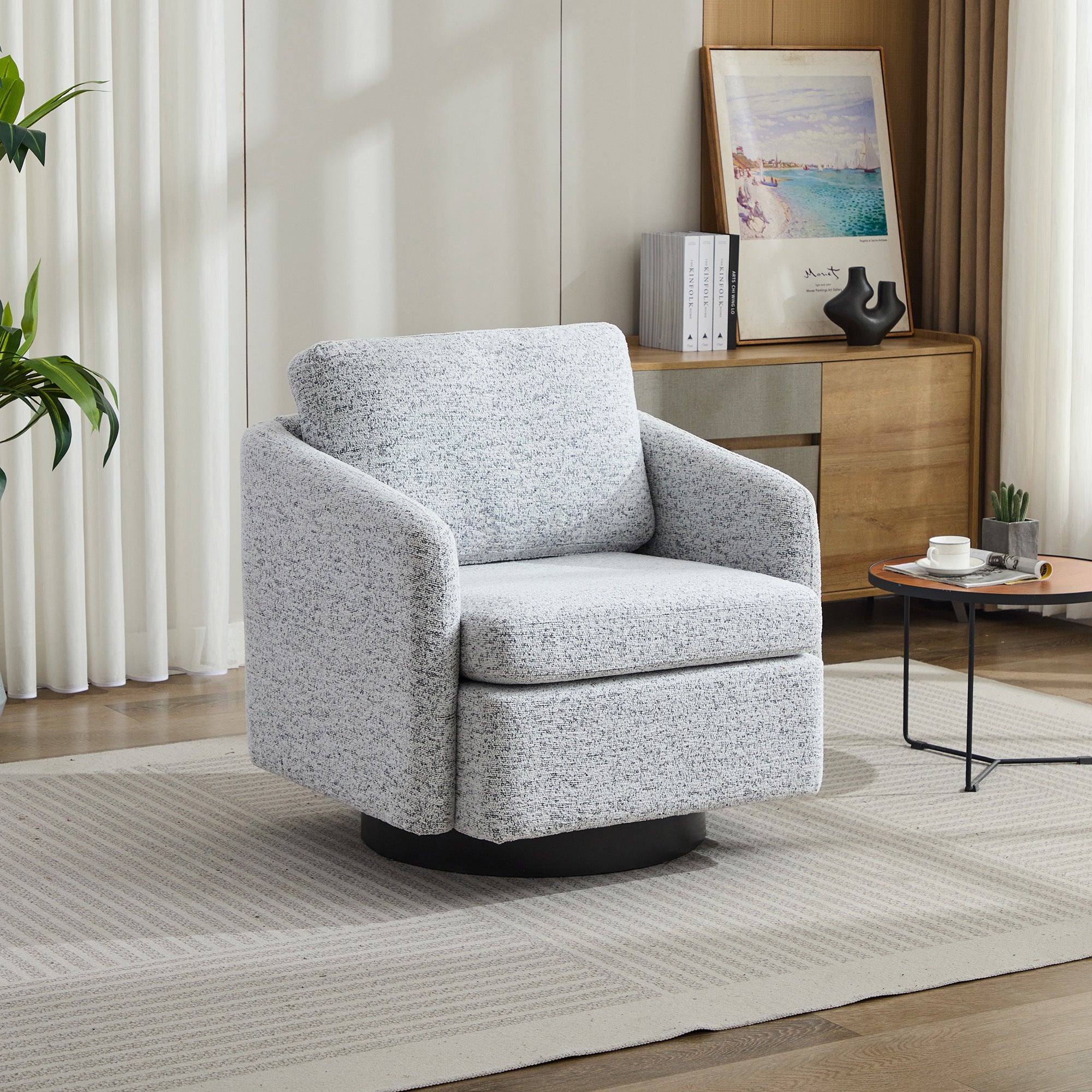 Swivel Accent Chair: White/Black Chenille