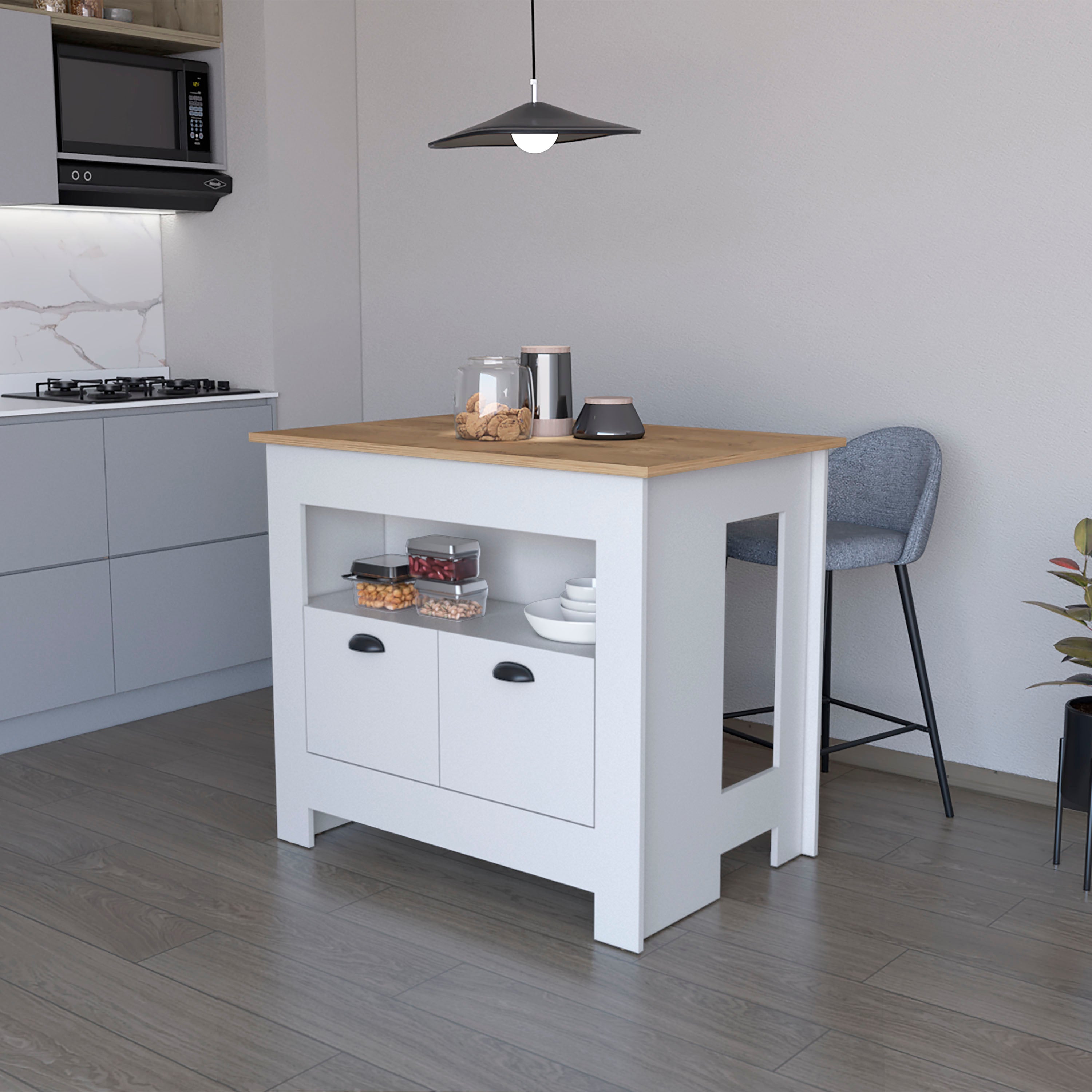 White 2-Door Kitchen Island: Modern & Stylish