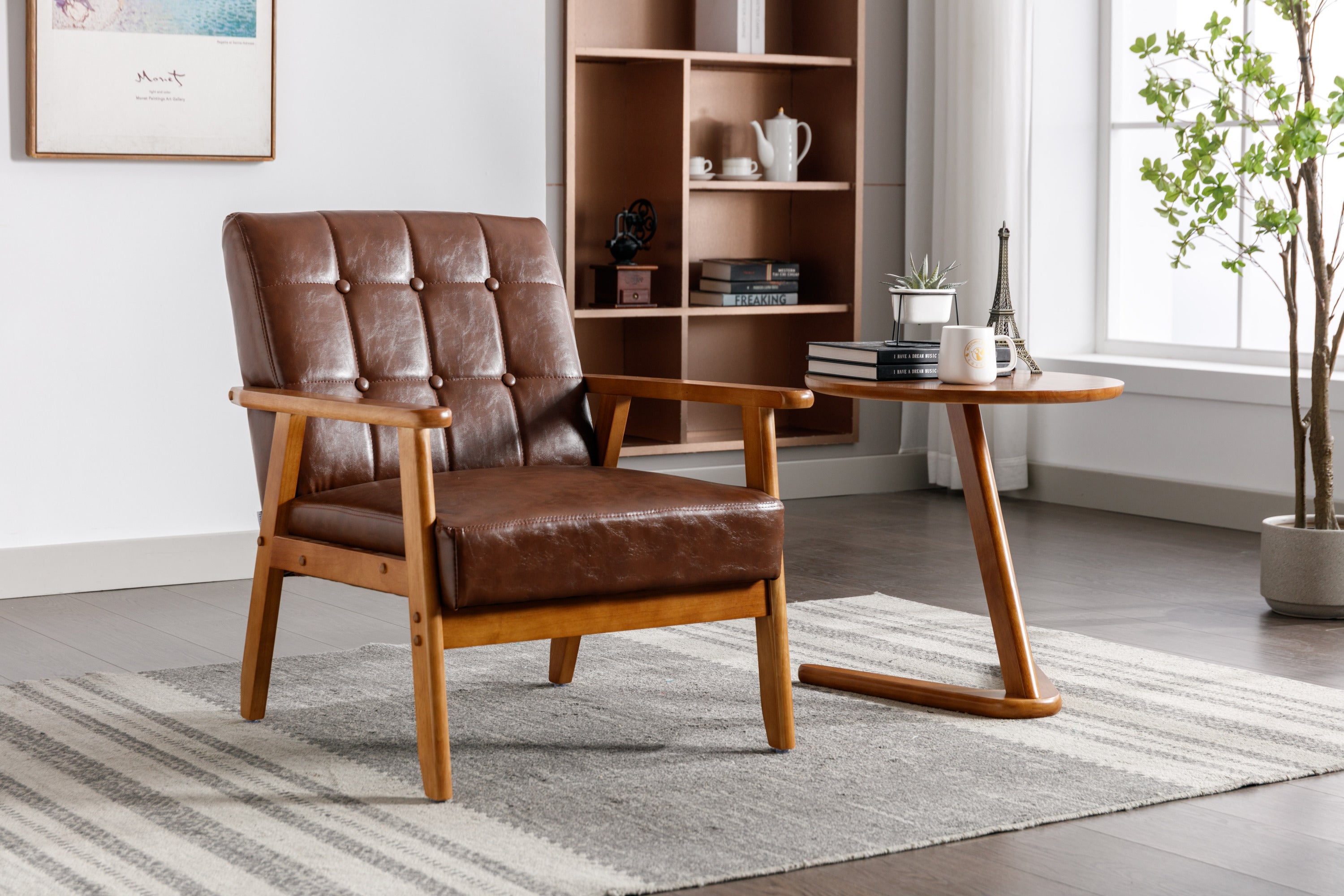 Mid-Century Modern Accent Chair: Solid Wood Leisure Chair