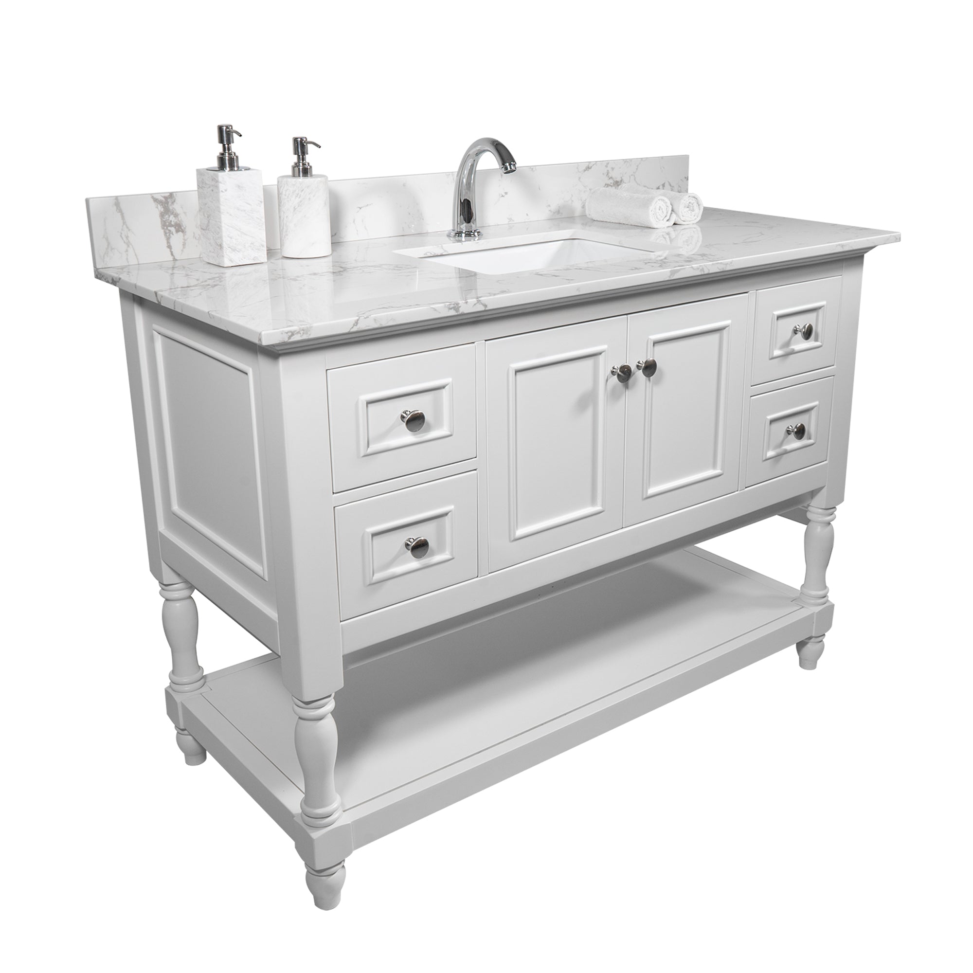 Carrara White Vanity Top: 43x22" w/ Sink & Backsplash