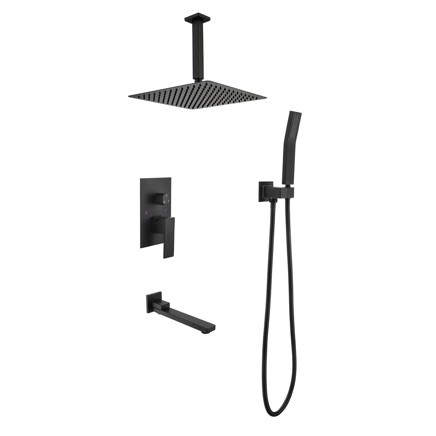 16" Shower System: Rainfall Head, Handheld & Tub Spout