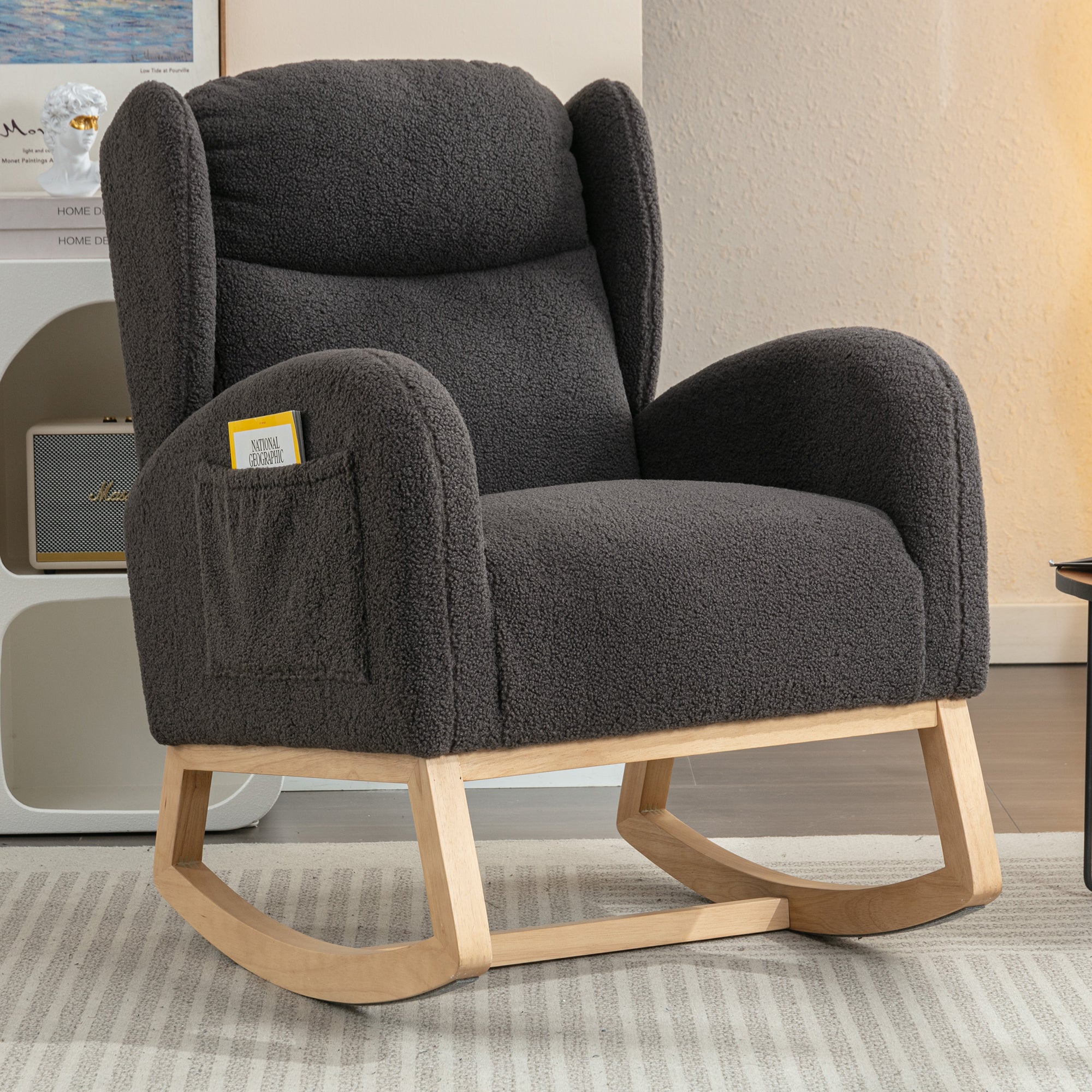 Teddy Rocking Chair: Dark Gray, Wood Legs