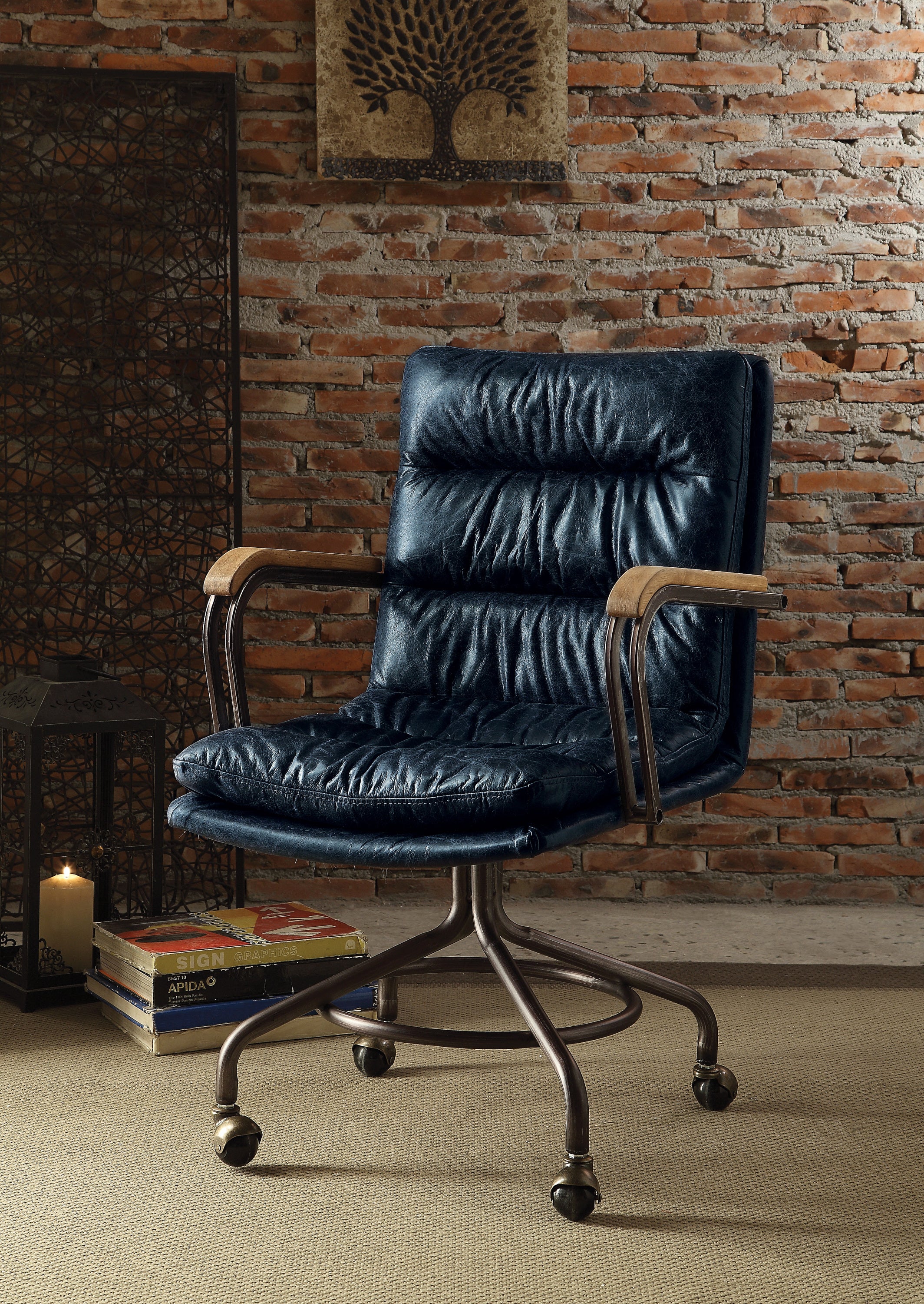 Harith II Vintage Blue Leather Office Chair